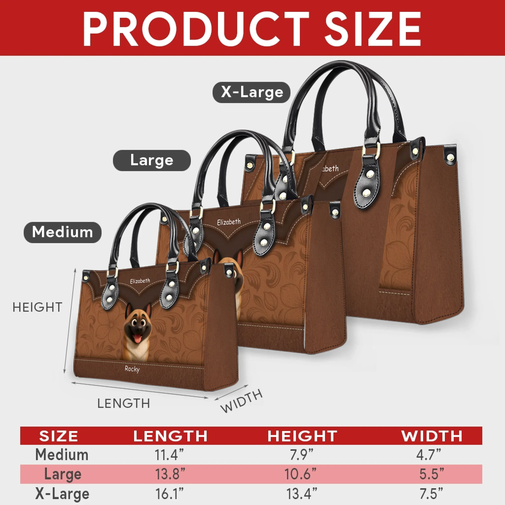 Layered Heart Stitch Artwork Handbag – Personalized Name & Dog Art Gift for Dog Lovers - 89Prints