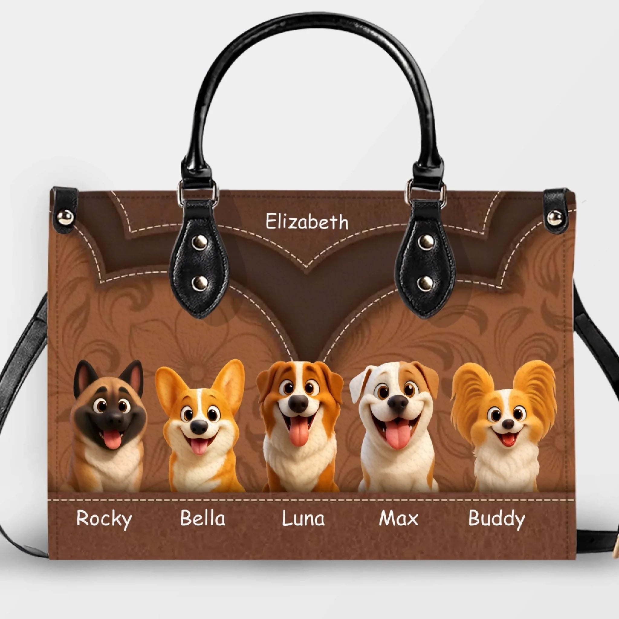 Layered Heart Stitch Artwork Handbag – Personalized Name & Dog Art Gift for Dog Lovers - 89Prints
