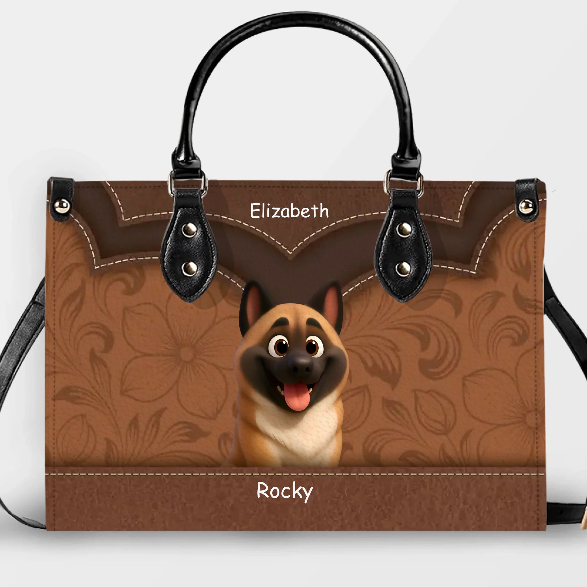 Layered Heart Stitch Artwork Handbag – Personalized Name & Dog Art Gift for Dog Lovers - 89Prints