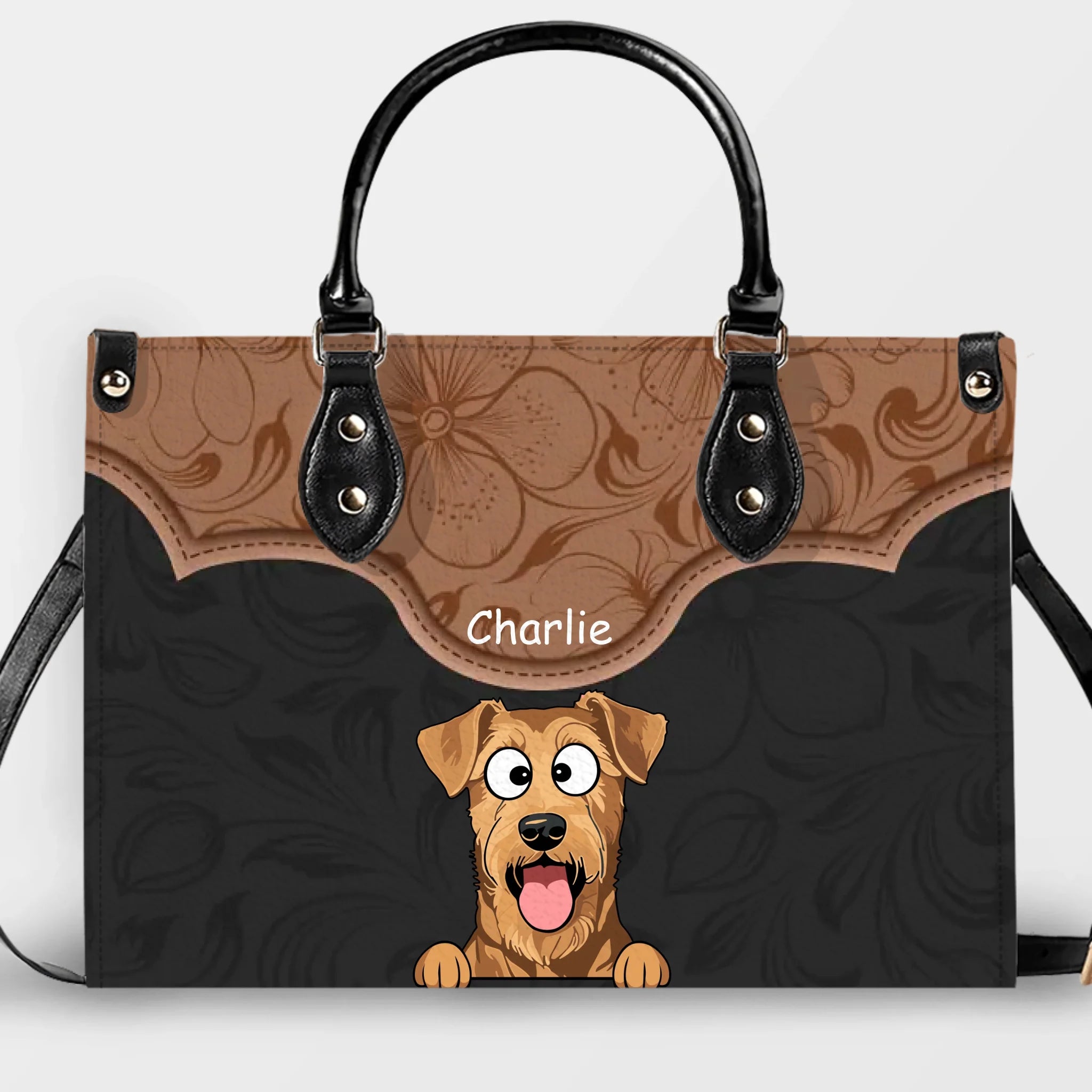 Floral Curved Panel Pet Artwork Handbag – Custom Dog Art & Name Gift for Dog Lovers - 89prints
