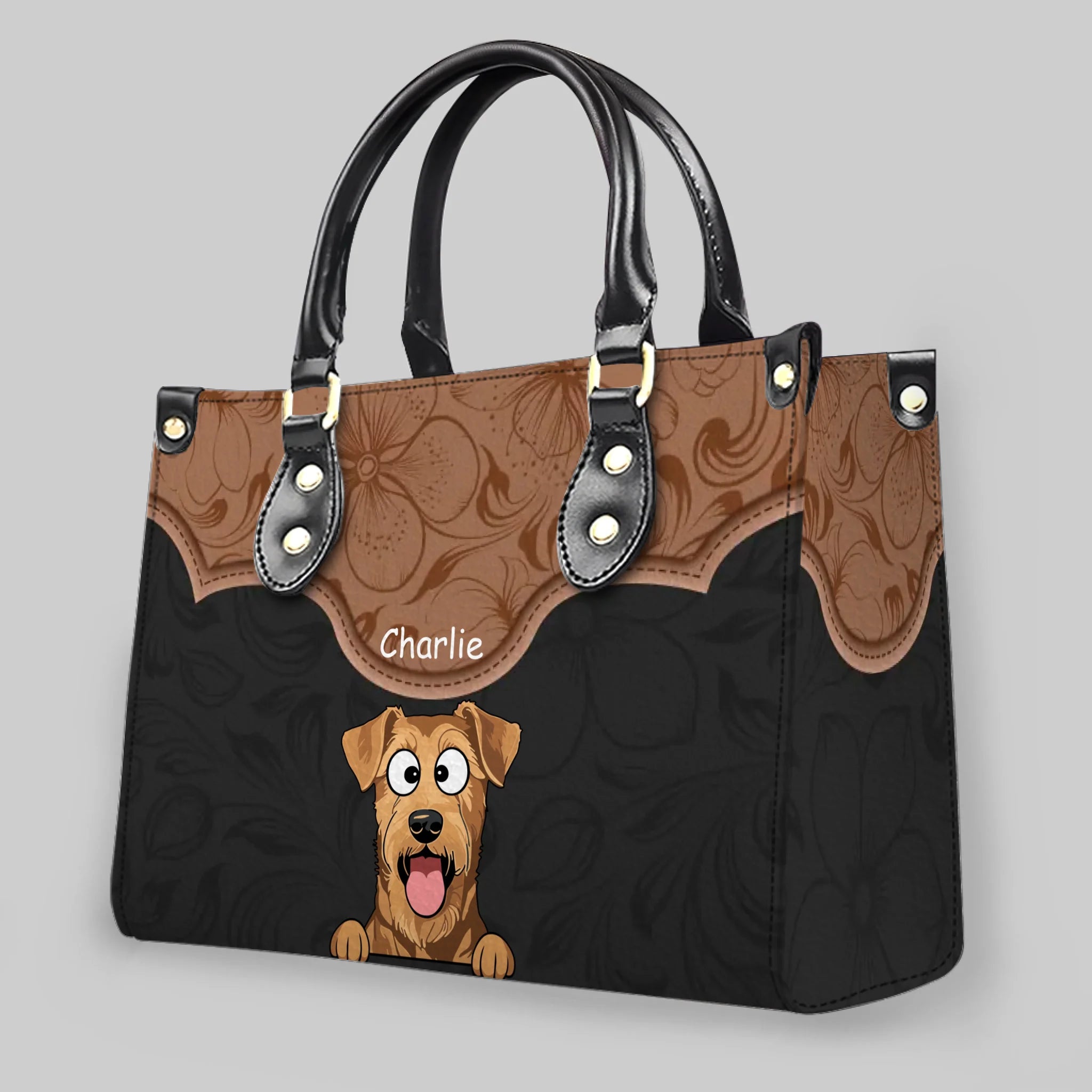 Floral Curved Panel Pet Artwork Handbag – Custom Dog Art & Name Gift for Dog Lovers - 89prints
