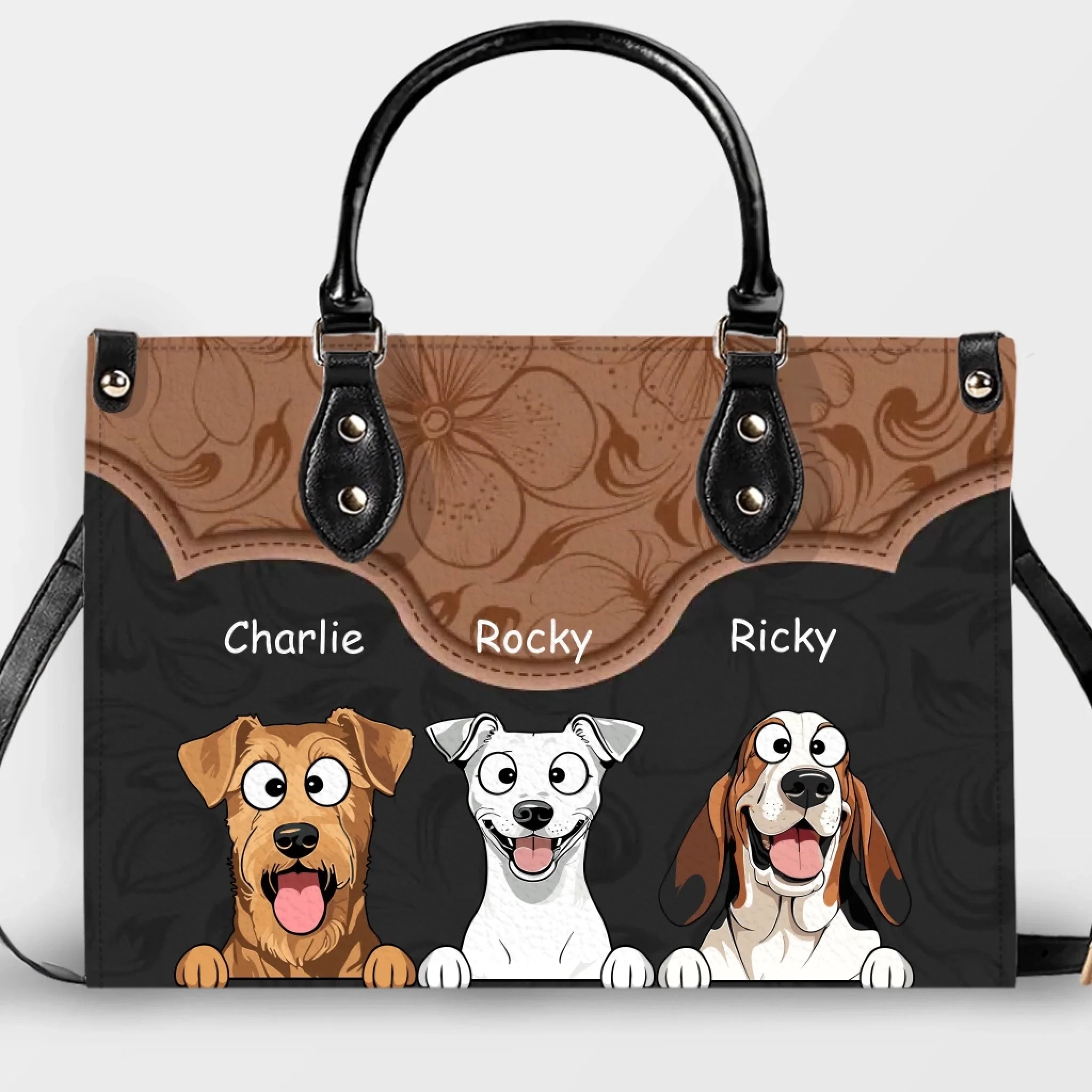 Floral Curved Panel Pet Artwork Handbag – Custom Dog Art & Name Gift for Dog Lovers - 89prints