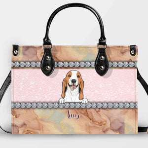 Marble Texture & Crystal Trim Pet Artwork Handbag – Custom Dog Art & Name Gift for Dog Owners - 89Prints