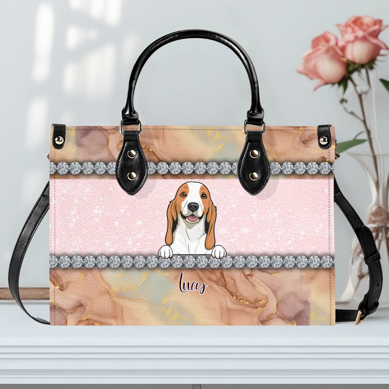 Marble Texture & Crystal Trim Pet Artwork Handbag – Custom Dog Art & Name Gift for Dog Owners - 89Prints