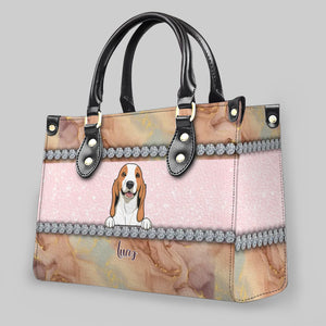 Marble Texture & Crystal Trim Pet Artwork Handbag – Custom Dog Art & Name Gift for Dog Owners - 89Prints