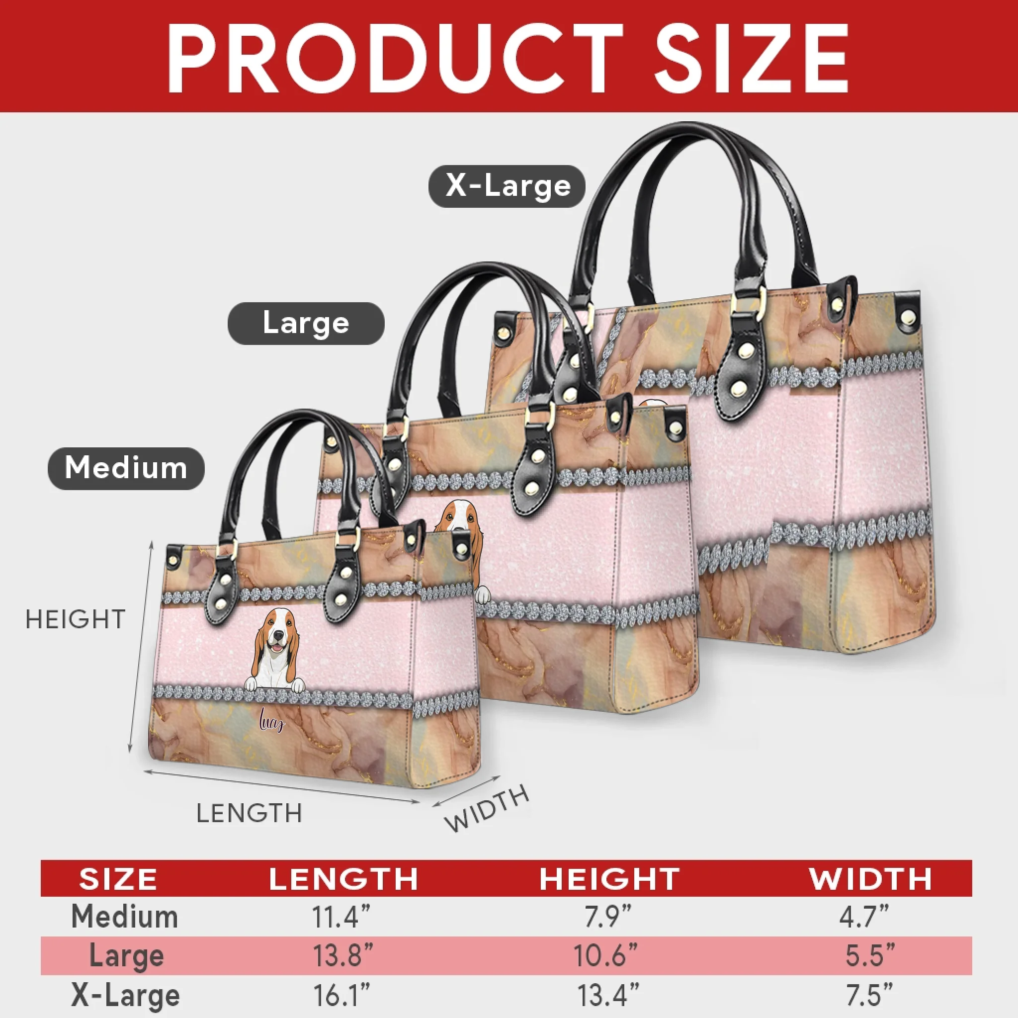 Marble Texture & Crystal Trim Pet Artwork Handbag – Custom Dog Art & Name Gift for Dog Owners - 89Prints