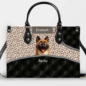 Leopard Pattern Quilted Panel Handbag – Unique Dog Art & Name Gift for Dog Lovers - 89Prints