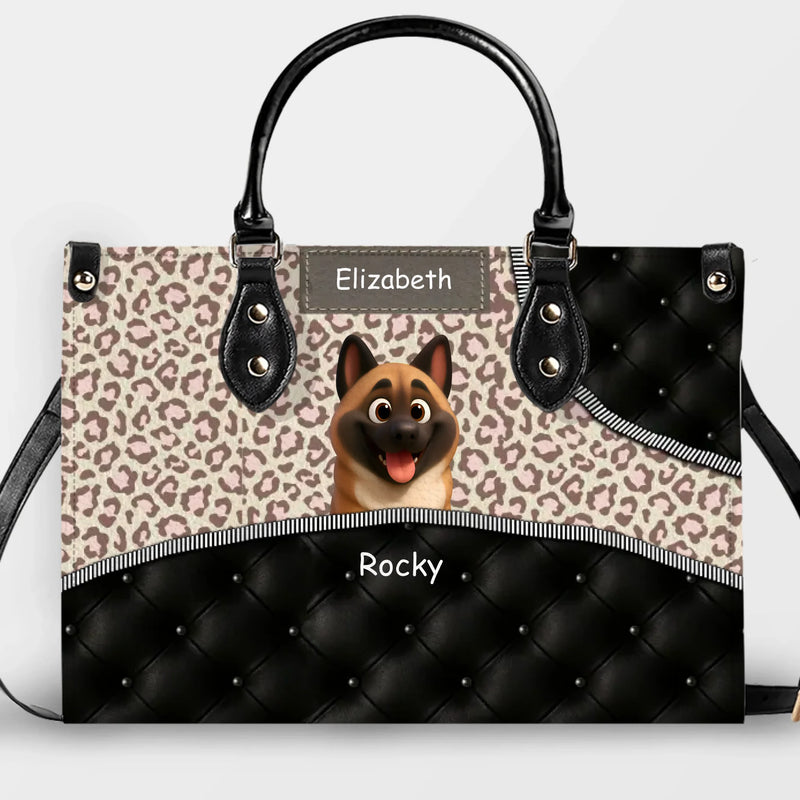 Leopard Pattern Quilted Panel Handbag – Unique Dog Art & Name Gift for Dog Lovers - 89Prints
