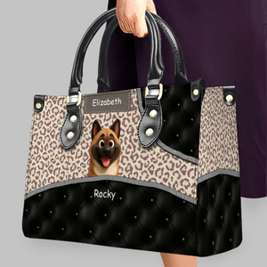 Leopard Pattern Quilted Panel Handbag – Unique Dog Art & Name Gift for Dog Lovers - 89Prints