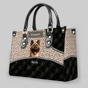Leopard Pattern Quilted Panel Handbag – Unique Dog Art & Name Gift for Dog Lovers - 89Prints