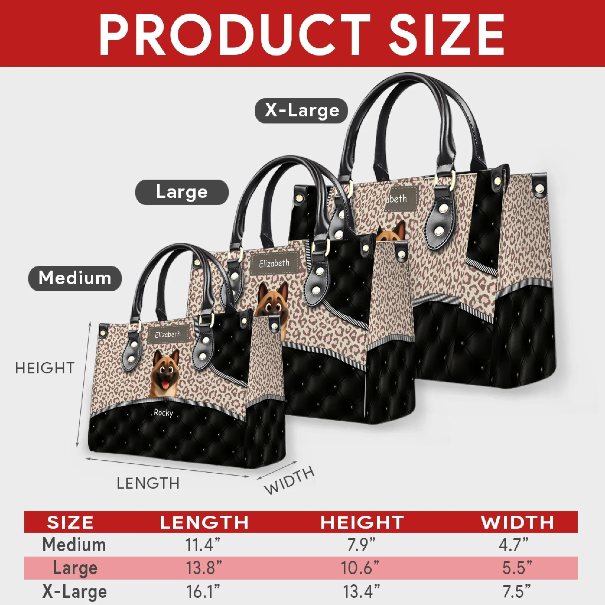Leopard Pattern Quilted Panel Handbag – Unique Dog Art & Name Gift for Dog Lovers - 89Prints