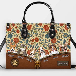 Decorative Floral Zip Accent Handbag – Signature Dog Art & Name for Dog Lovers - 89Prints