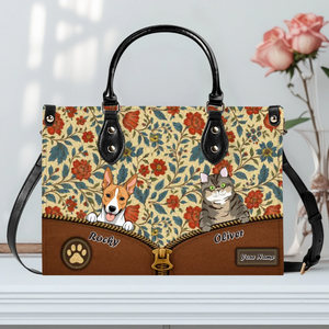 Decorative Floral Zip Accent Handbag – Signature Dog Art & Name for Dog Lovers - 89Prints