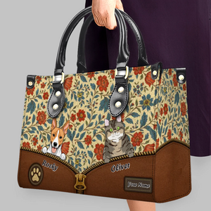 Decorative Floral Zip Accent Handbag – Signature Dog Art & Name for Dog Lovers - 89Prints