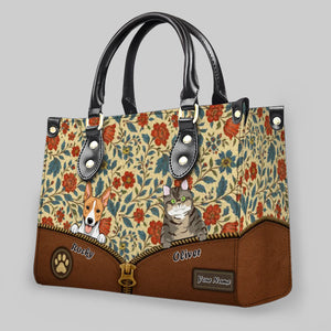 Decorative Floral Zip Accent Handbag – Signature Dog Art & Name for Dog Lovers - 89Prints