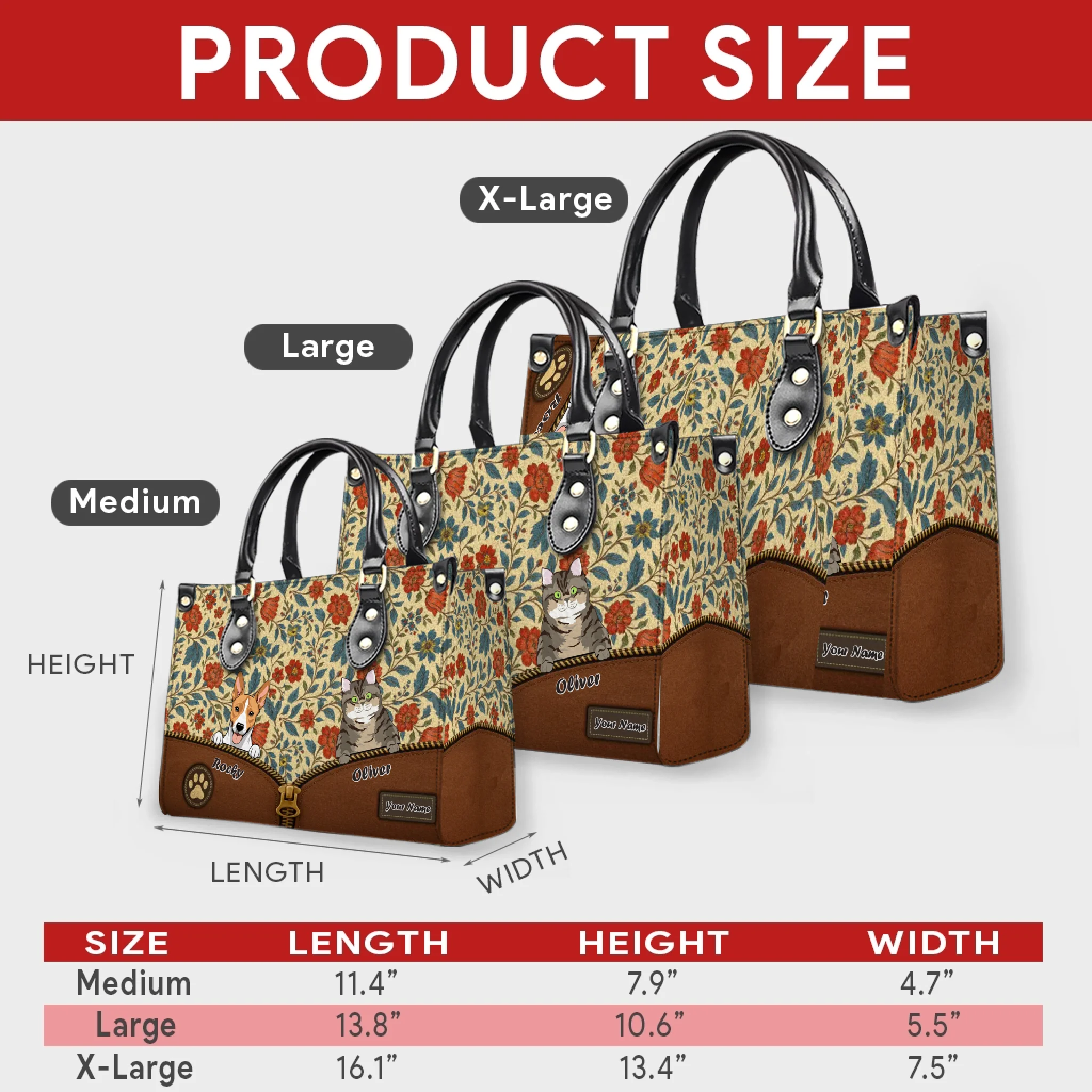 Decorative Floral Zip Accent Handbag – Signature Dog Art & Name for Dog Lovers - 89Prints