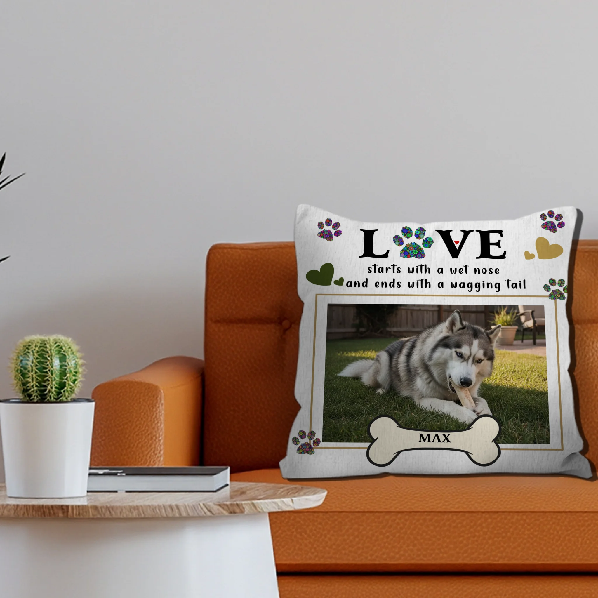 Love Starts With A Wet Nose And Ends With A Wagging Tail – Custom Pillow For Dog Owners – 89Prints