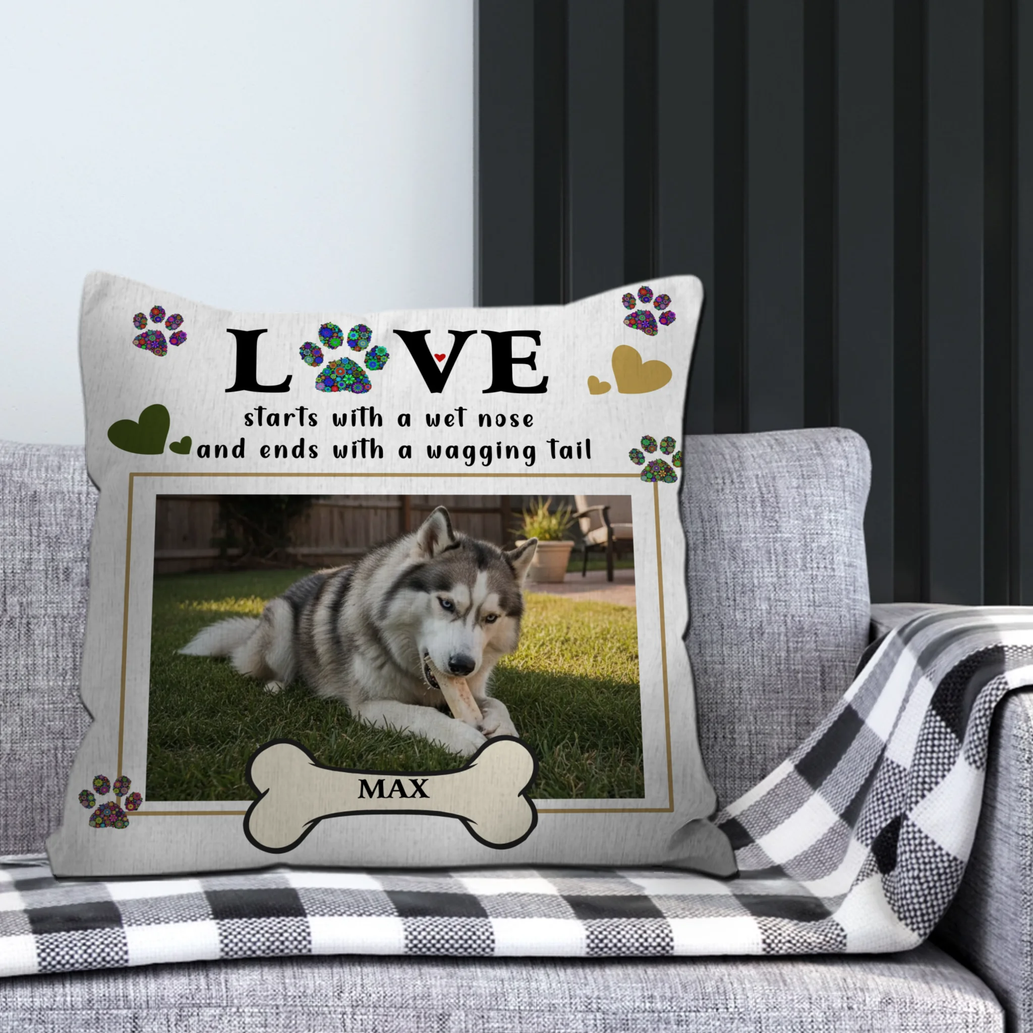 Love Starts With A Wet Nose And Ends With A Wagging Tail – Custom Pillow For Dog Owners – 89Prints
