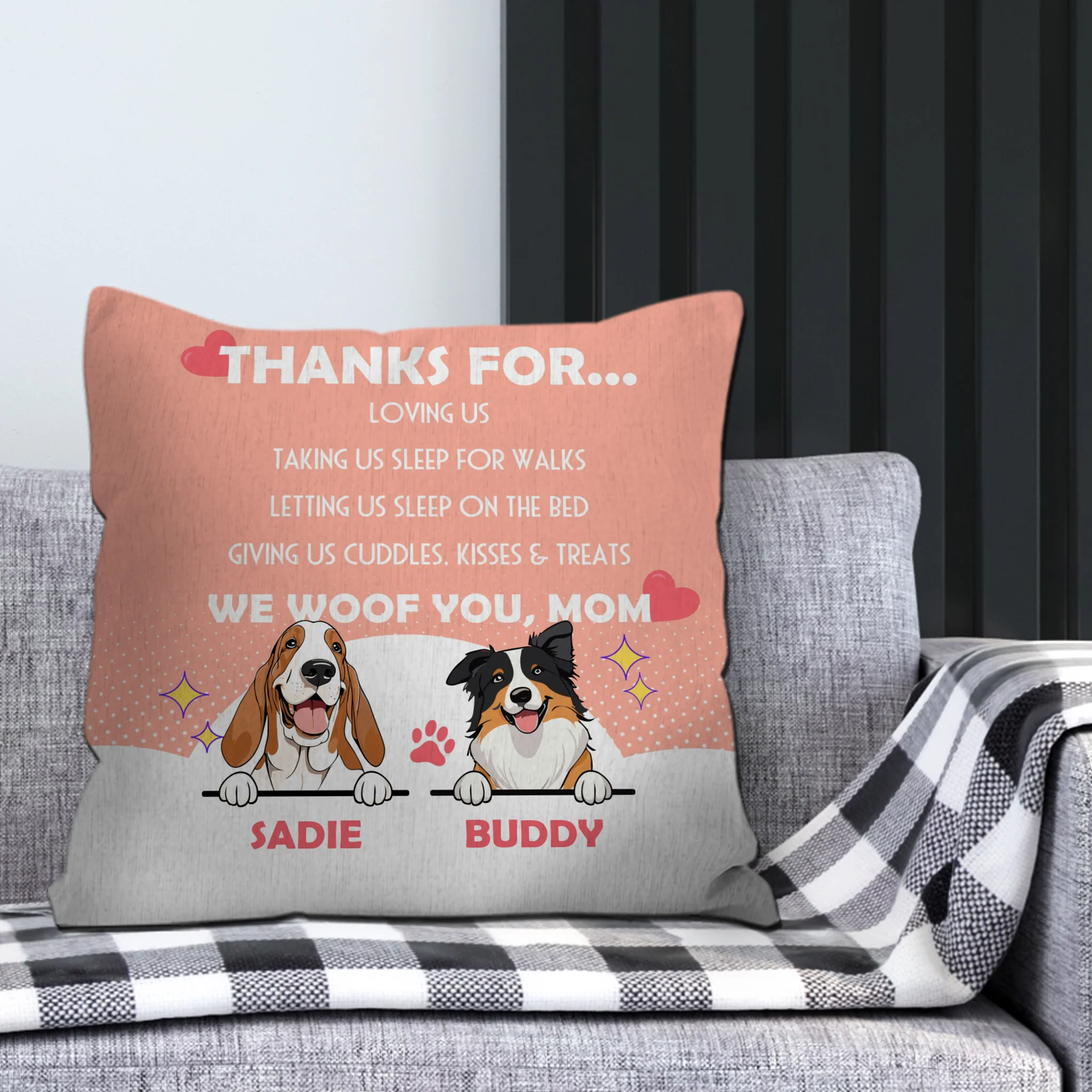 Thanks For... Loving Us Pillow – Signature Personalized Dog Owner Gift – 89Prints