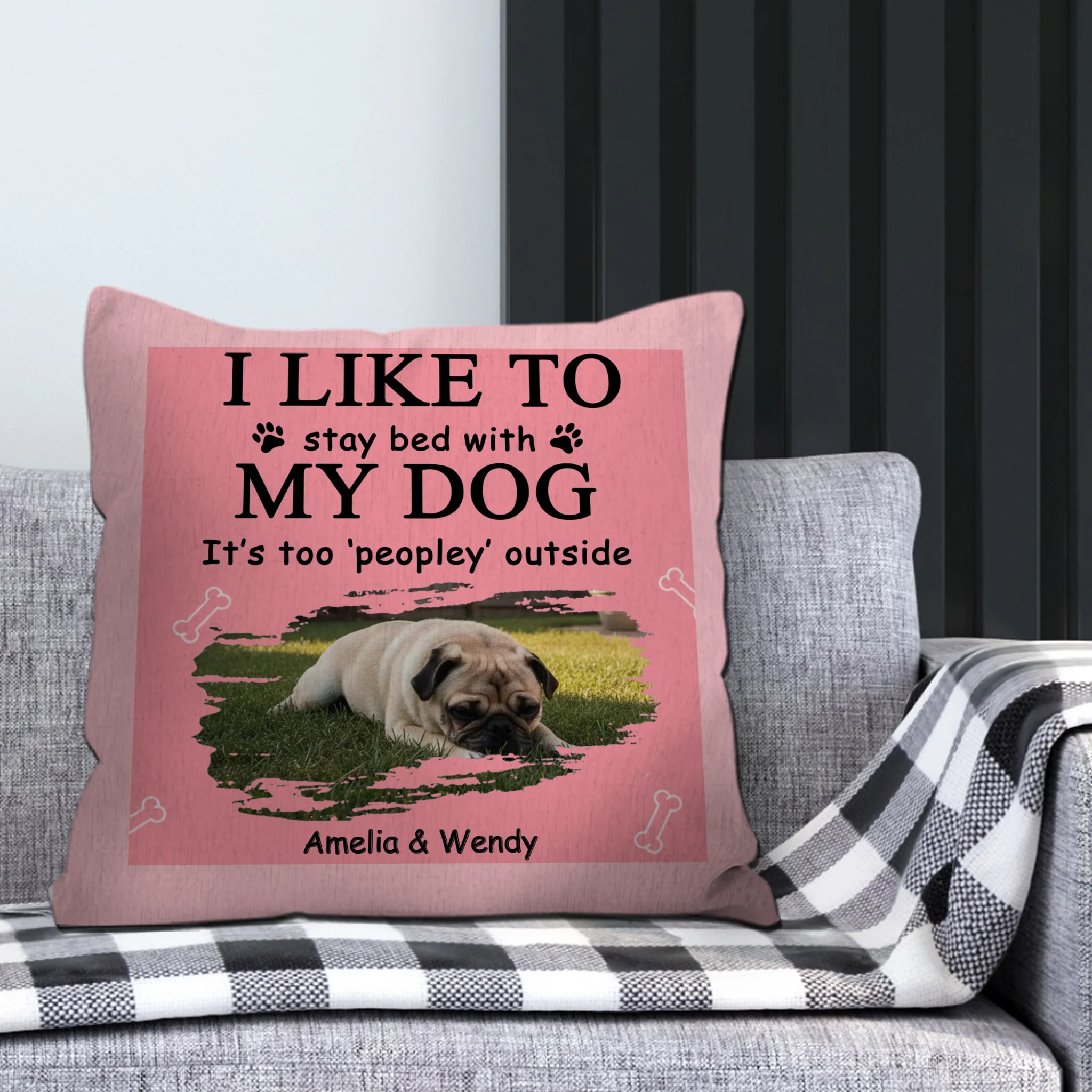 I Like To Stay Bed With My Dog Pillow - Pet-themed Funny Dog Owner Gift - 89Prints