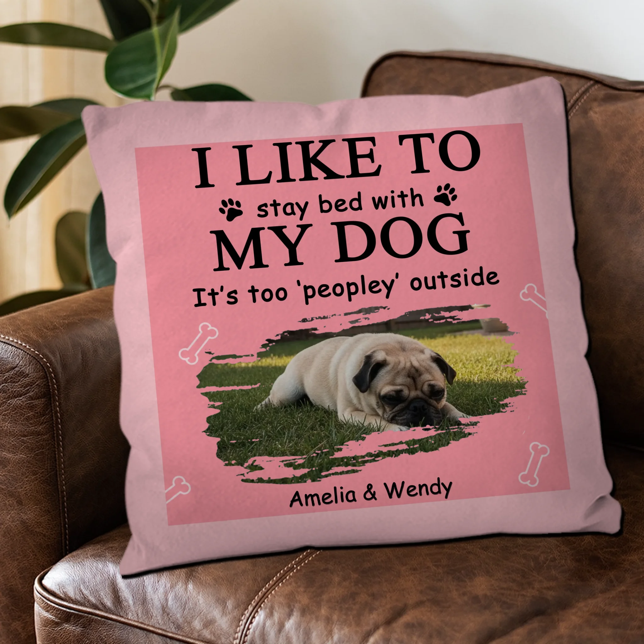 I Like To Stay Bed With My Dog Pillow - Pet-themed Funny Dog Owner Gift - 89Prints