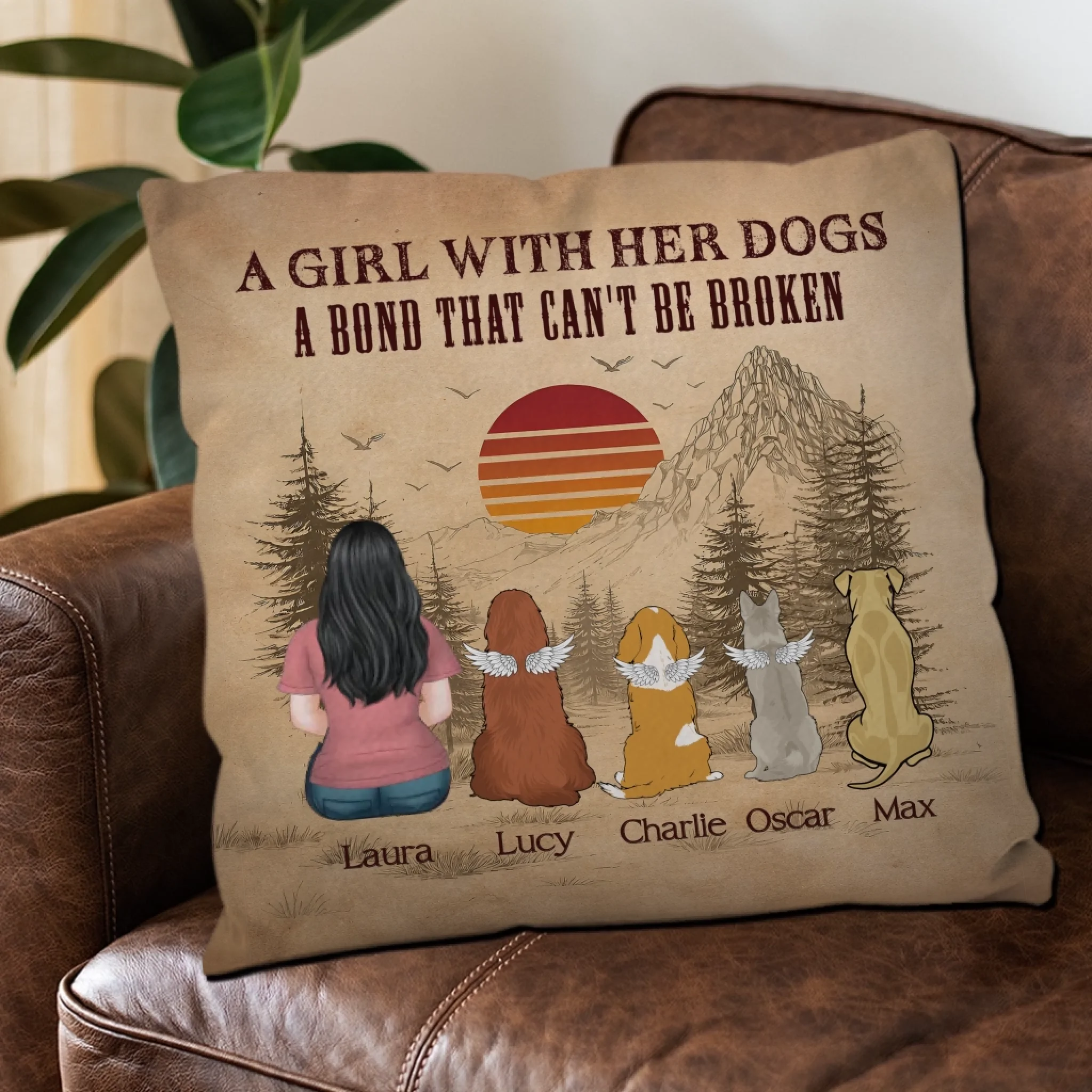 A Girl With Her Dogs, A Bond That Can’t Be Broken Pillow – Individualized Dog-Themed Gift – 89Prints