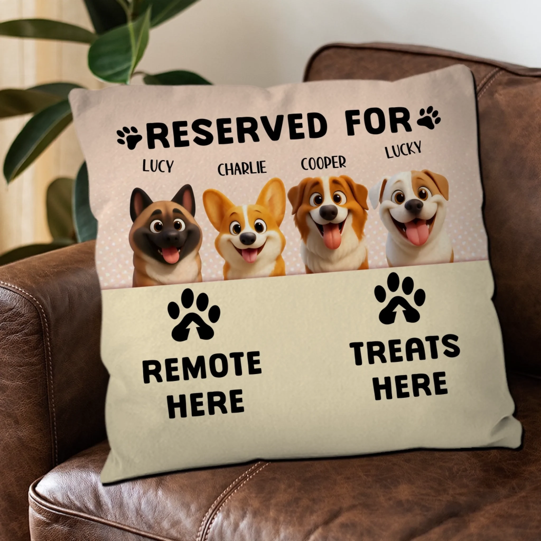 Reserved For – Remote Here, Treats Here Pillow – Meaningful Dog Owner Gift – 89Prints