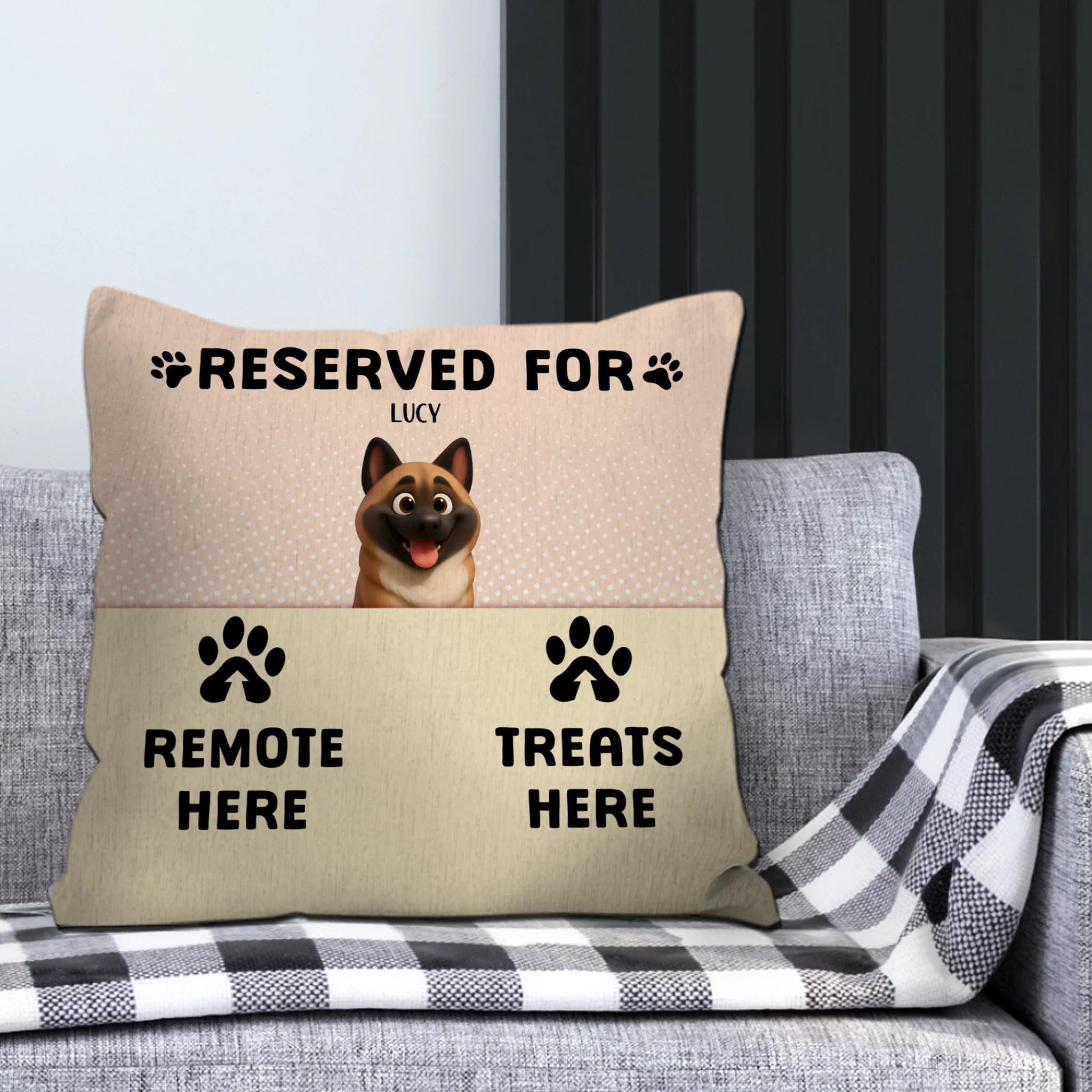 Reserved For – Remote Here, Treats Here Pillow – Meaningful Dog Owner Gift – 89Prints