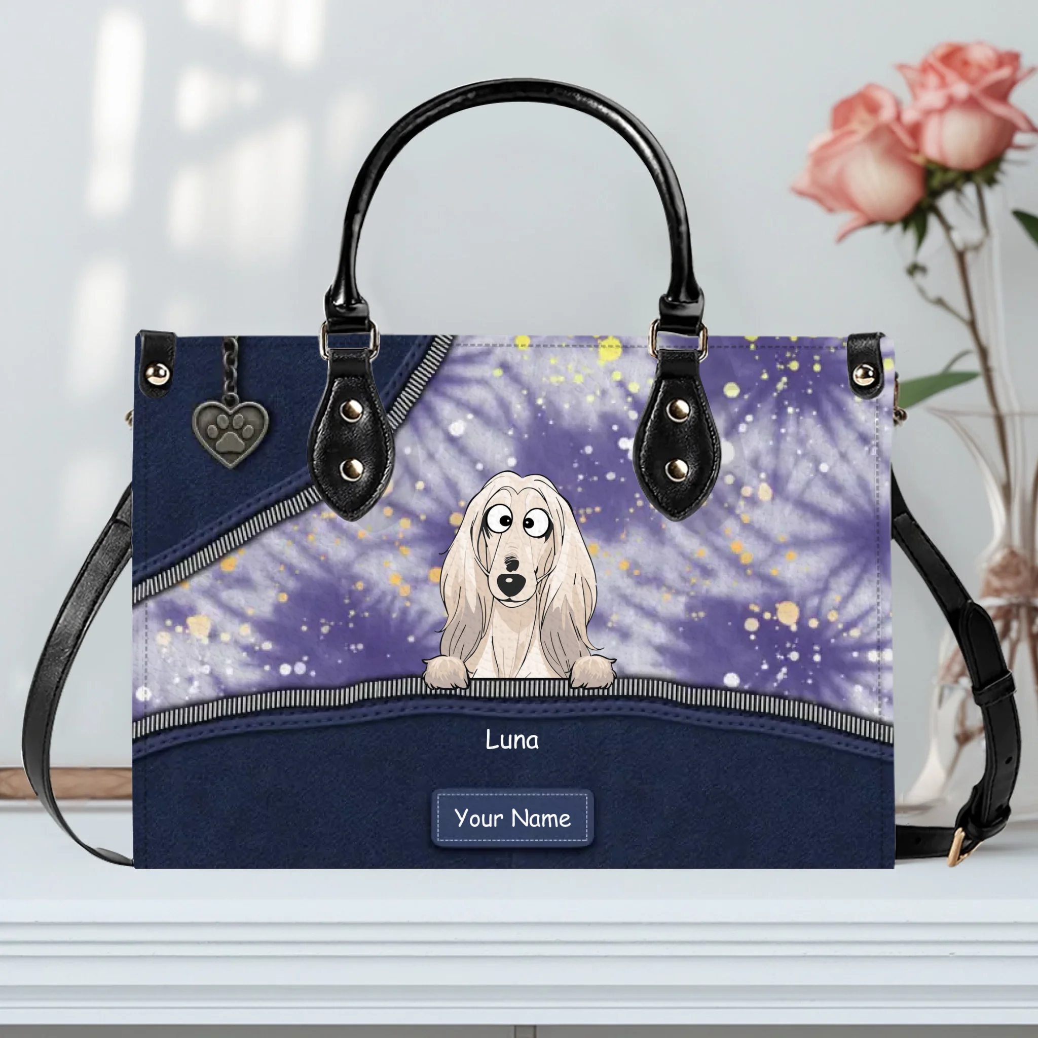 Abstract Splash & Zipper Artwork Handbag – Custom Dog Art & Name Gift for Dog Lovers - 89Prints