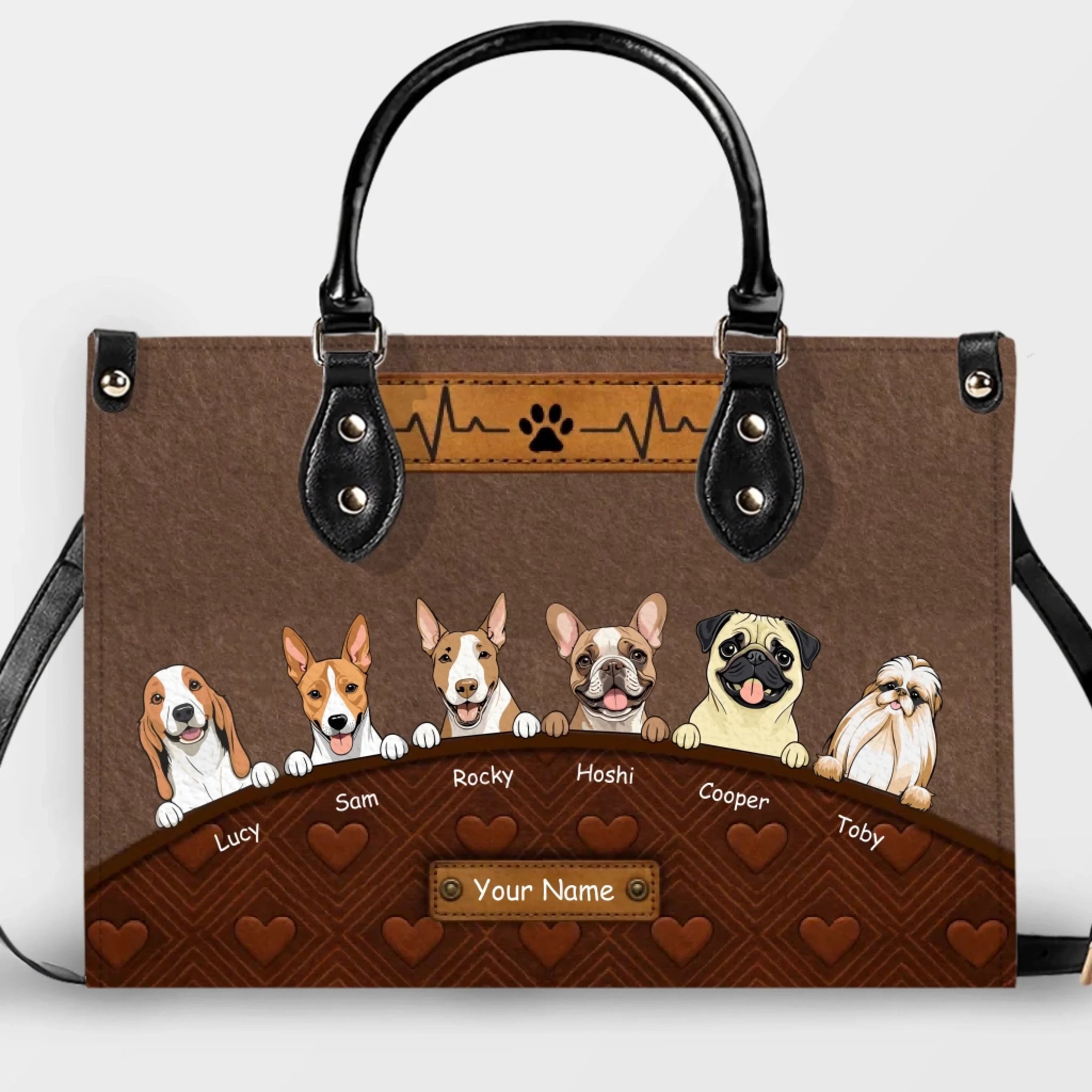 Heartbeat & Paw Love Pattern Handbag – Personalized Dog Art & Name Gift for Dog Owners - 89Prints