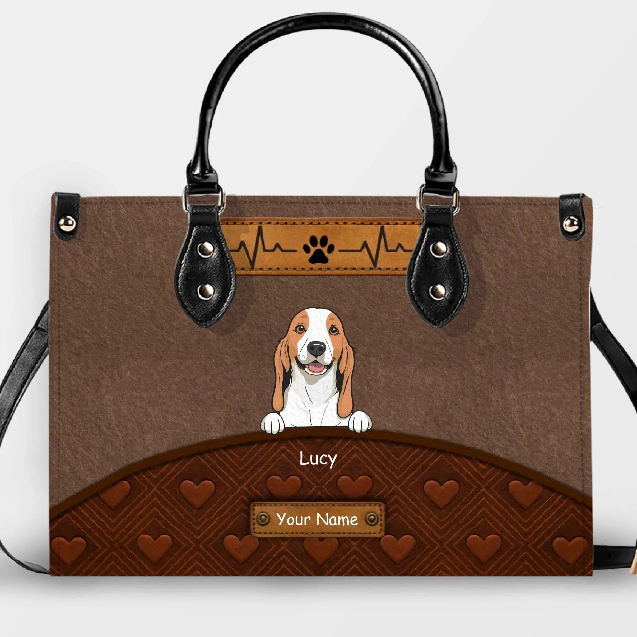 Heartbeat & Paw Love Pattern Handbag – Personalized Dog Art & Name Gift for Dog Owners - 89Prints
