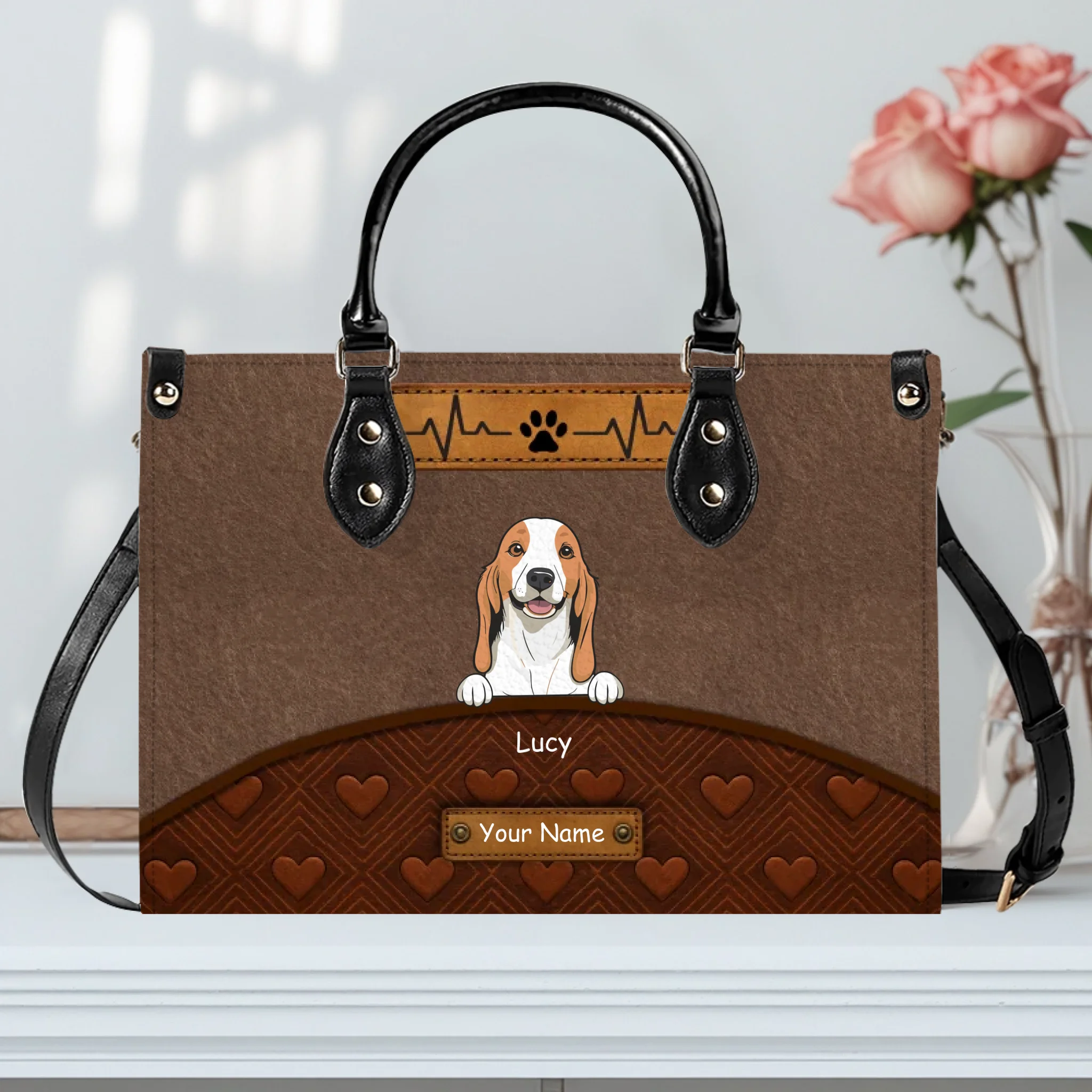 Heartbeat & Paw Love Pattern Handbag – Personalized Dog Art & Name Gift for Dog Owners - 89Prints