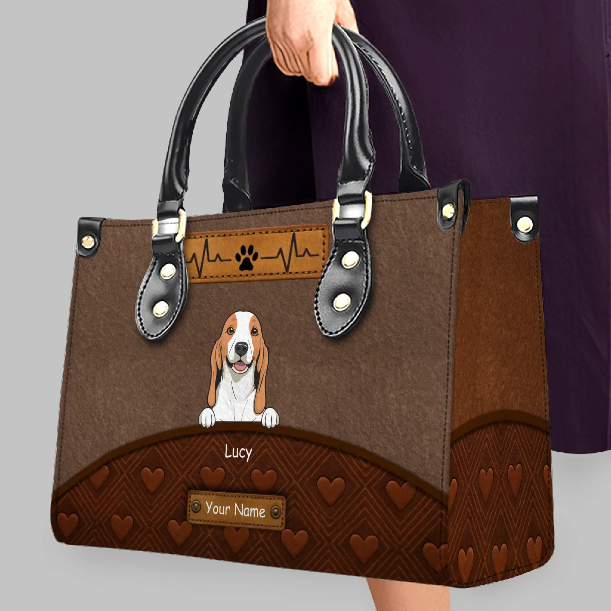 Heartbeat & Paw Love Pattern Handbag – Personalized Dog Art & Name Gift for Dog Owners - 89Prints