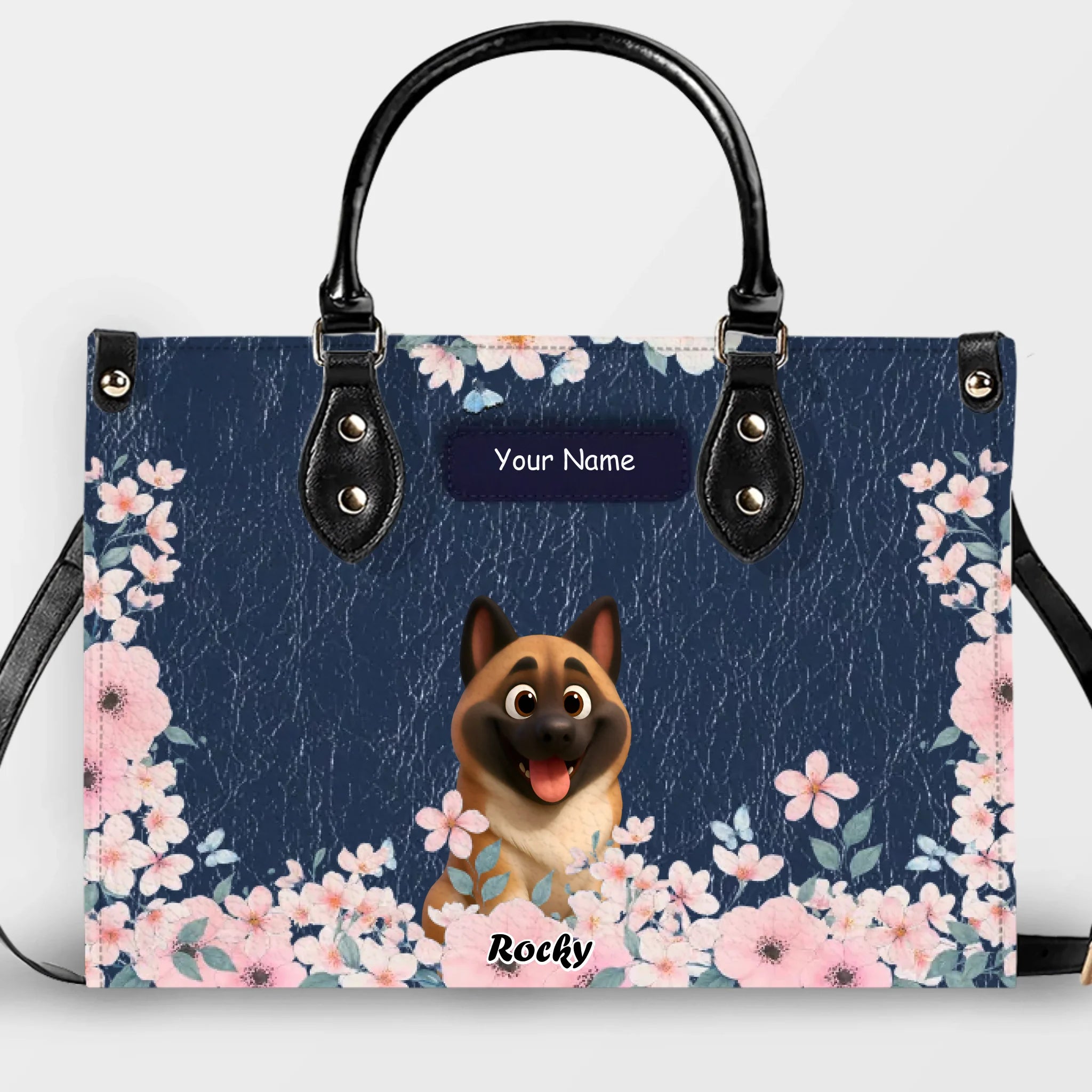 Blossom Frame Artwork Handbag – Custom Dog Art & Name for Dog Lovers - 89Prints