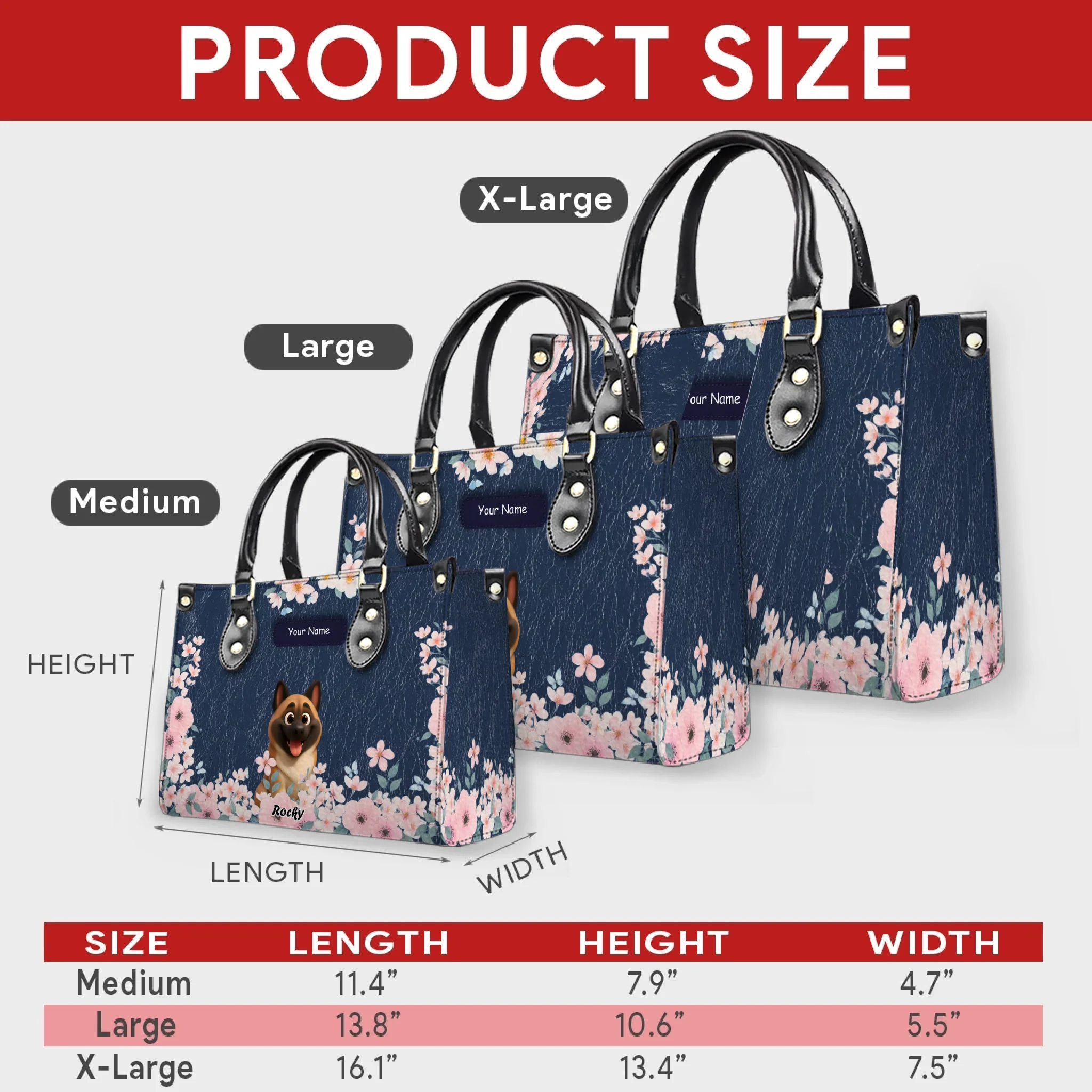 Blossom Frame Artwork Handbag – Custom Dog Art & Name for Dog Lovers - 89Prints