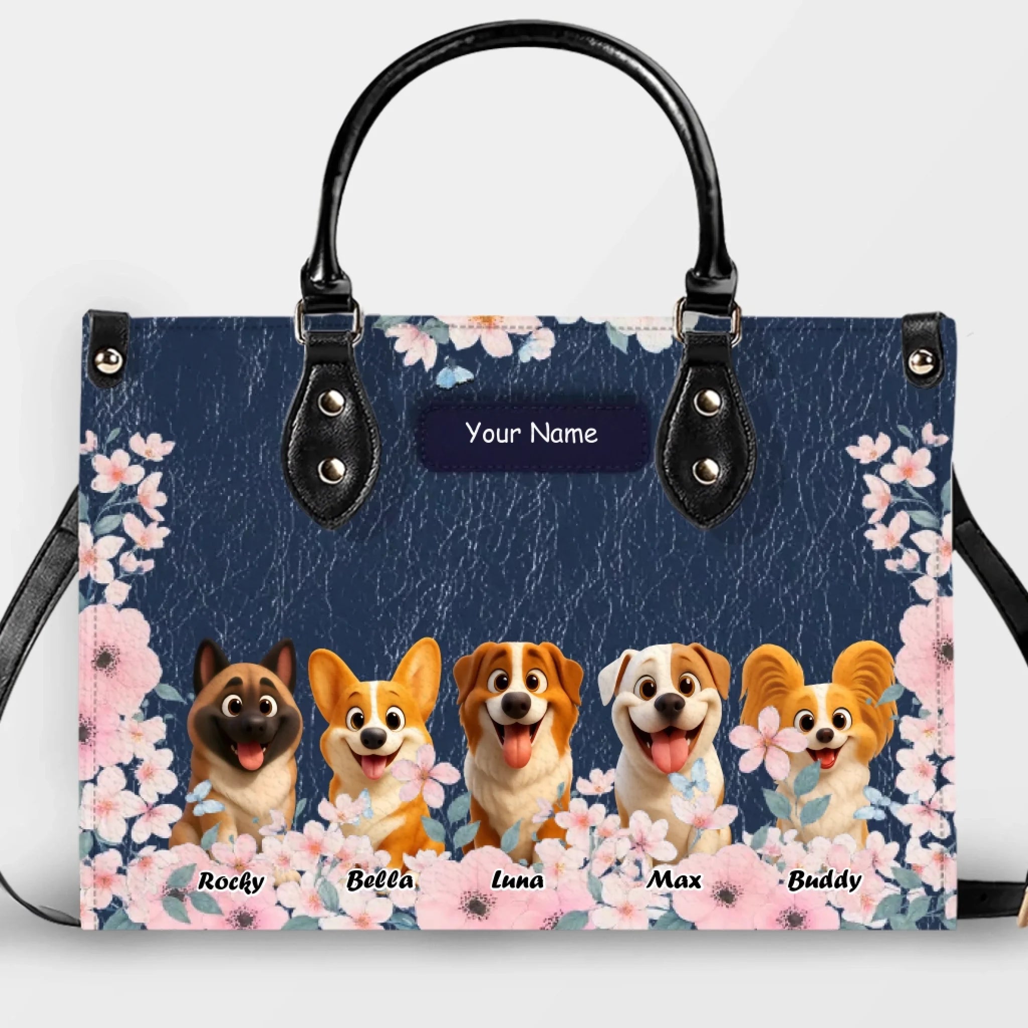 Blossom Frame Artwork Handbag – Custom Dog Art & Name for Dog Lovers - 89Prints