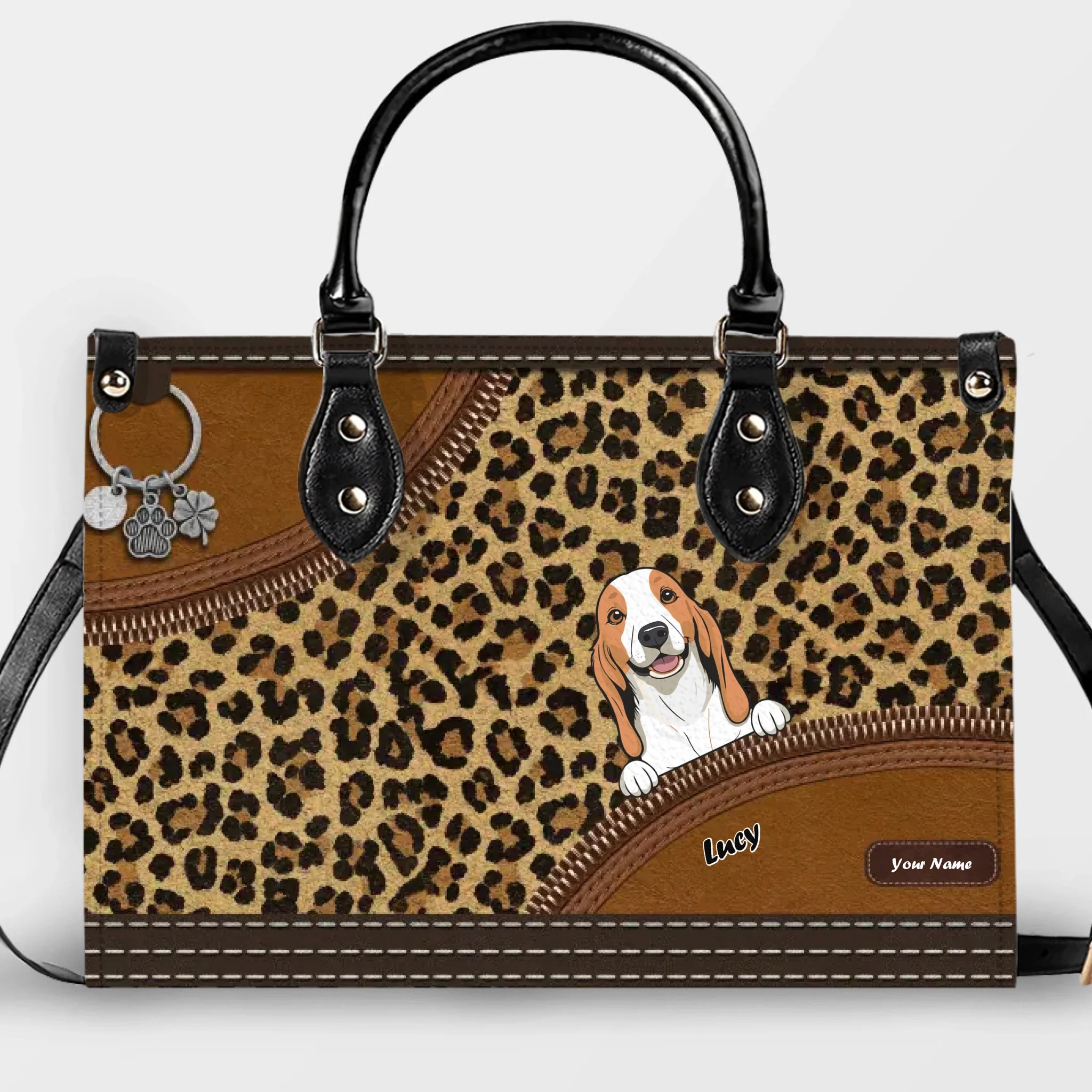 Leopard Inspired Pattern Handbag – Individualized Dog Art & Name Gift - 89Prints