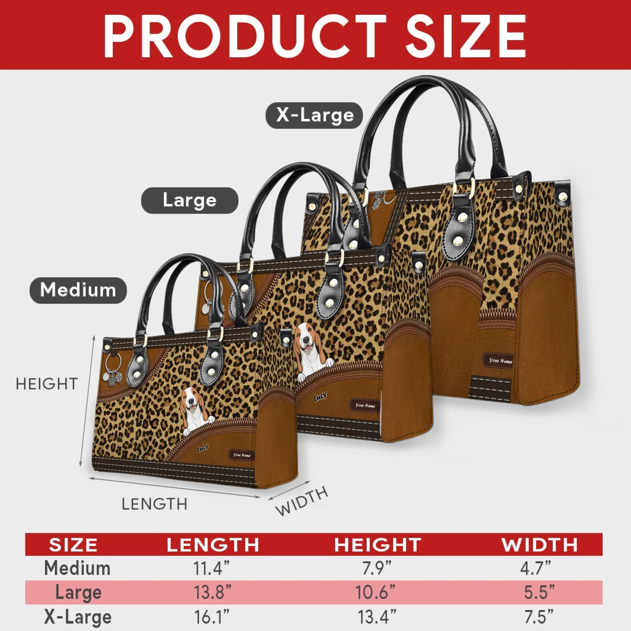 Leopard Inspired Pattern Handbag – Individualized Dog Art & Name Gift - 89Prints