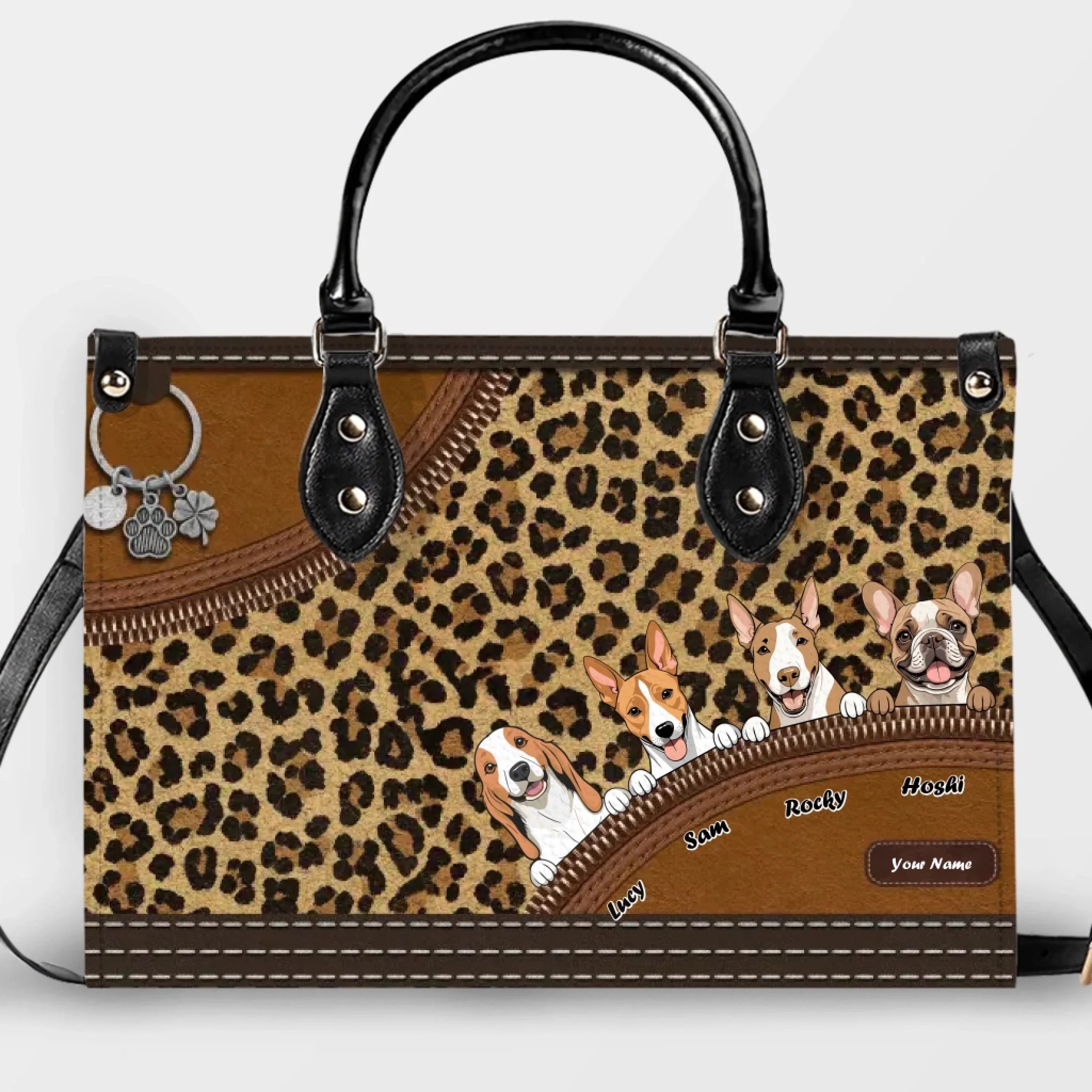 Leopard Inspired Pattern Handbag – Individualized Dog Art & Name Gift - 89Prints