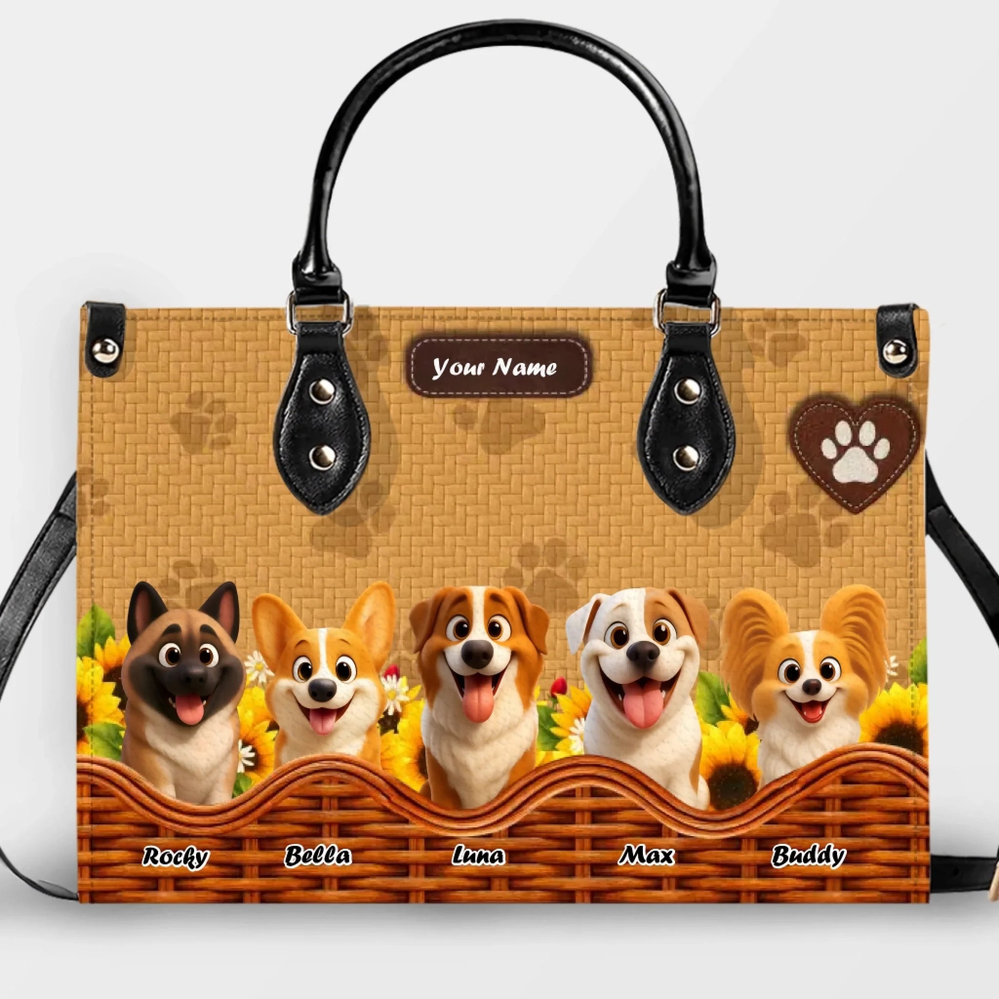 Woven Basket Dog Illustration Handbag – Exclusive Dog Art & Name Gift for Dog Lovers - 89Prints