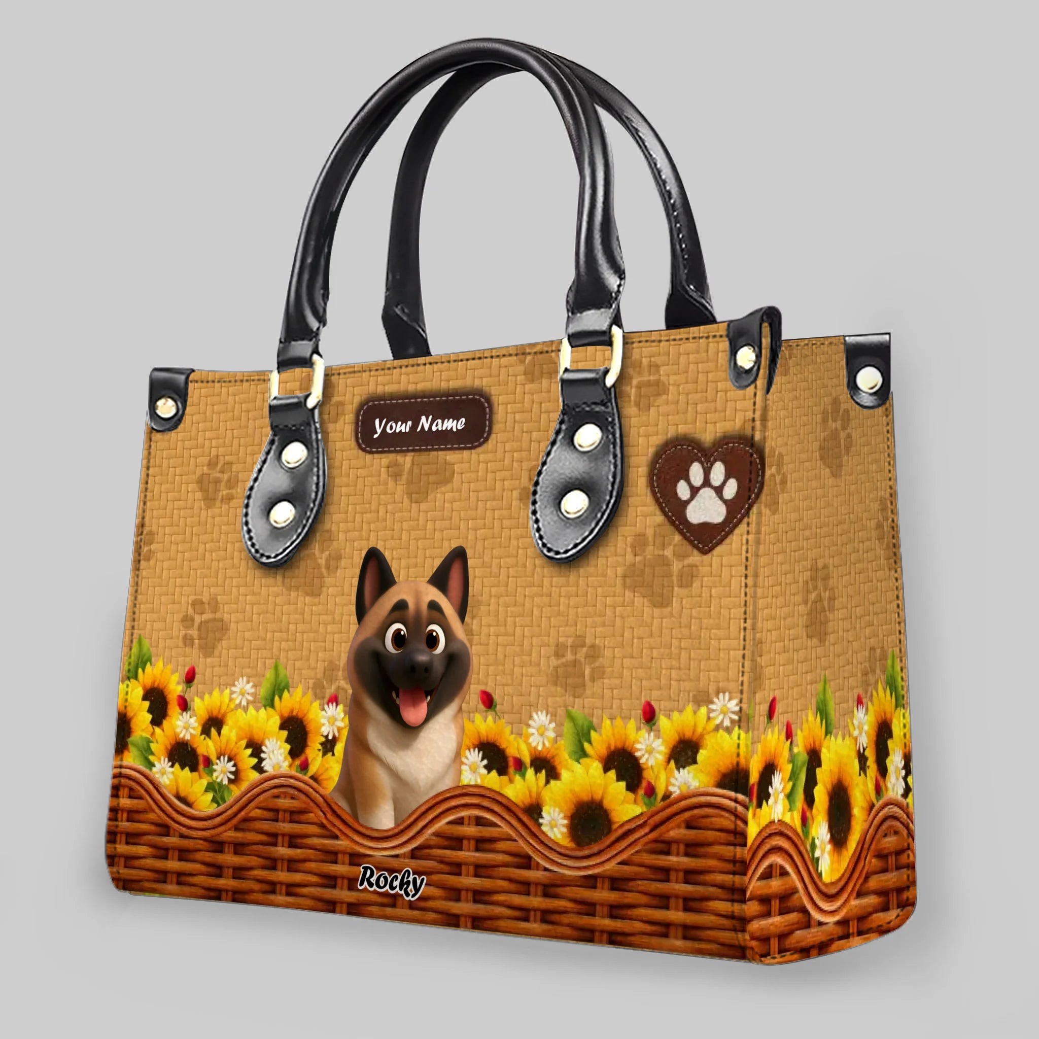 Woven Basket Dog Illustration Handbag – Exclusive Dog Art & Name Gift for Dog Lovers - 89Prints