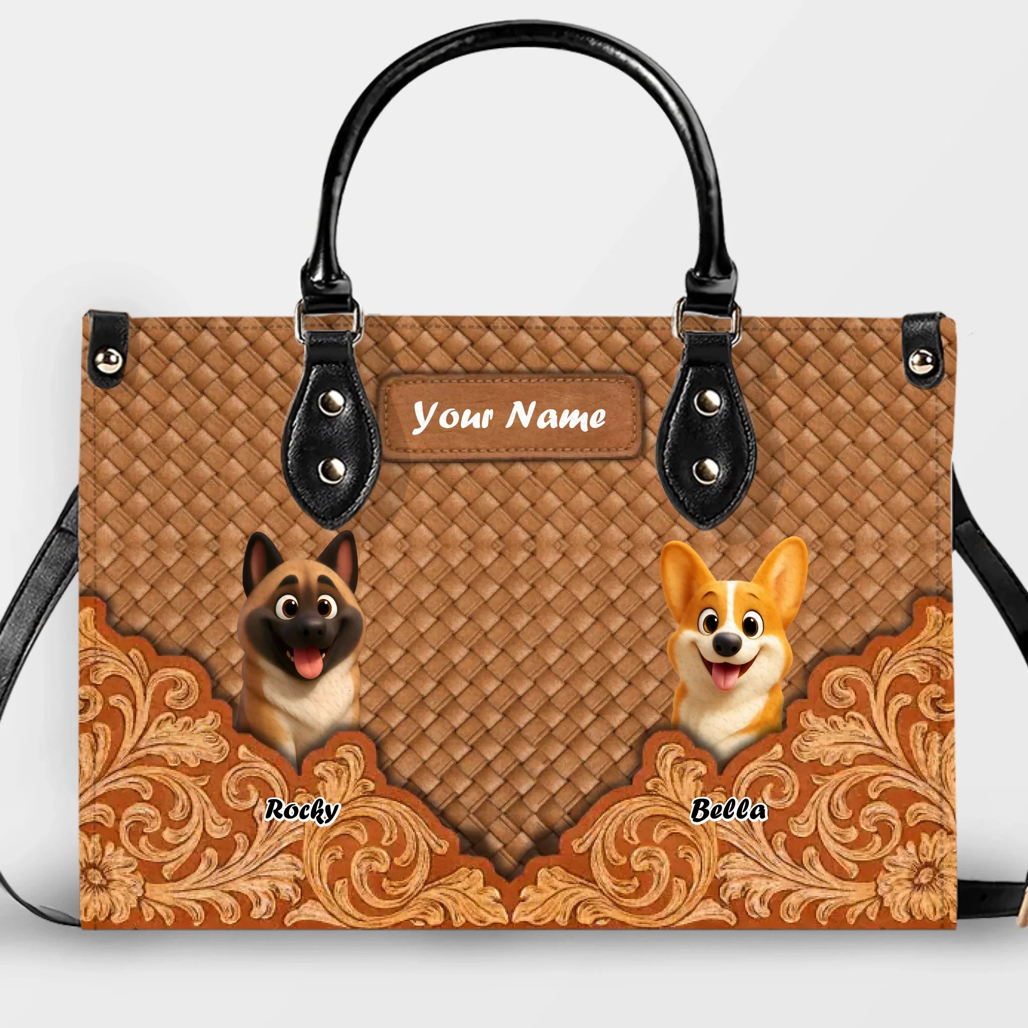 Ornate Floral Texture Dog Handbag – Unique Dog Art & Name for Dog Parents - 89Prints