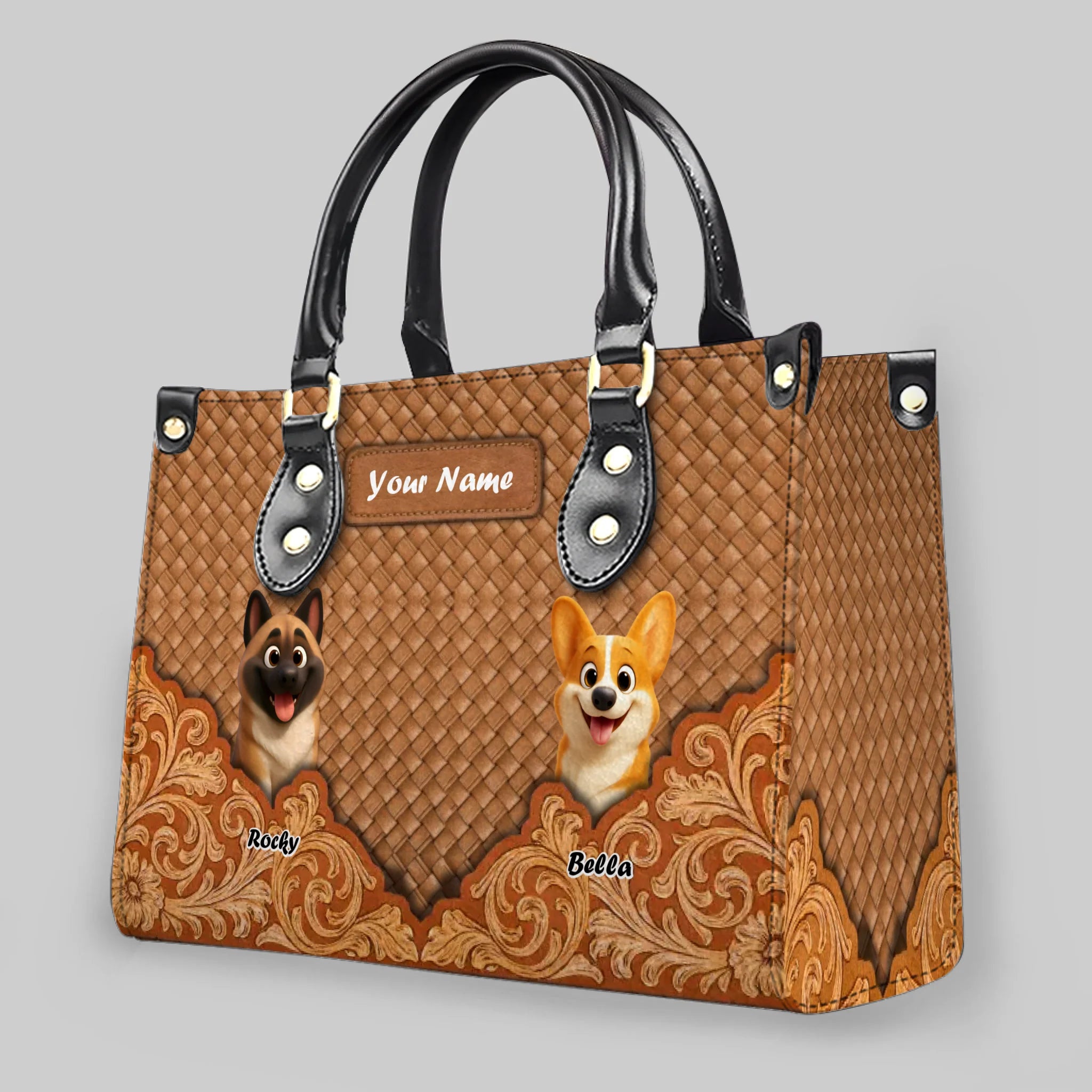 Ornate Floral Texture Dog Handbag – Unique Dog Art & Name for Dog Parents - 89Prints