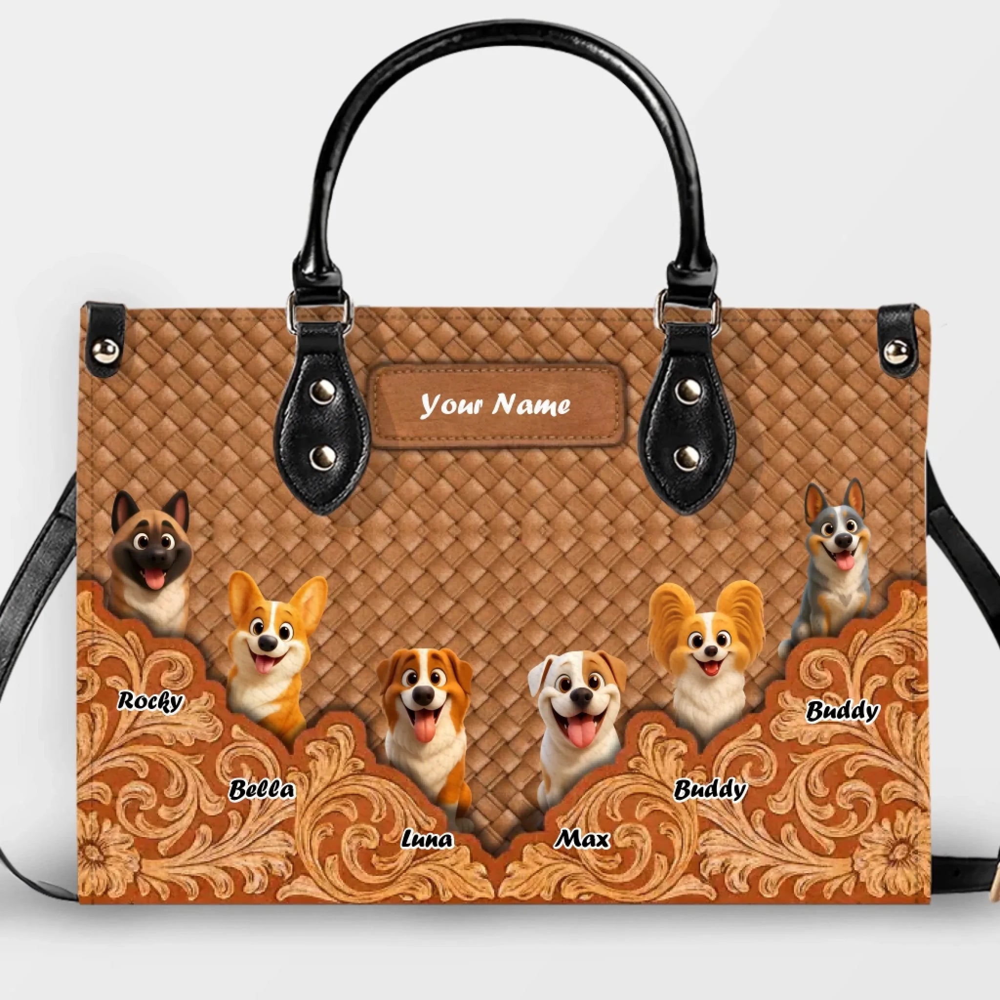 Ornate Floral Texture Dog Handbag – Unique Dog Art & Name for Dog Parents - 89Prints