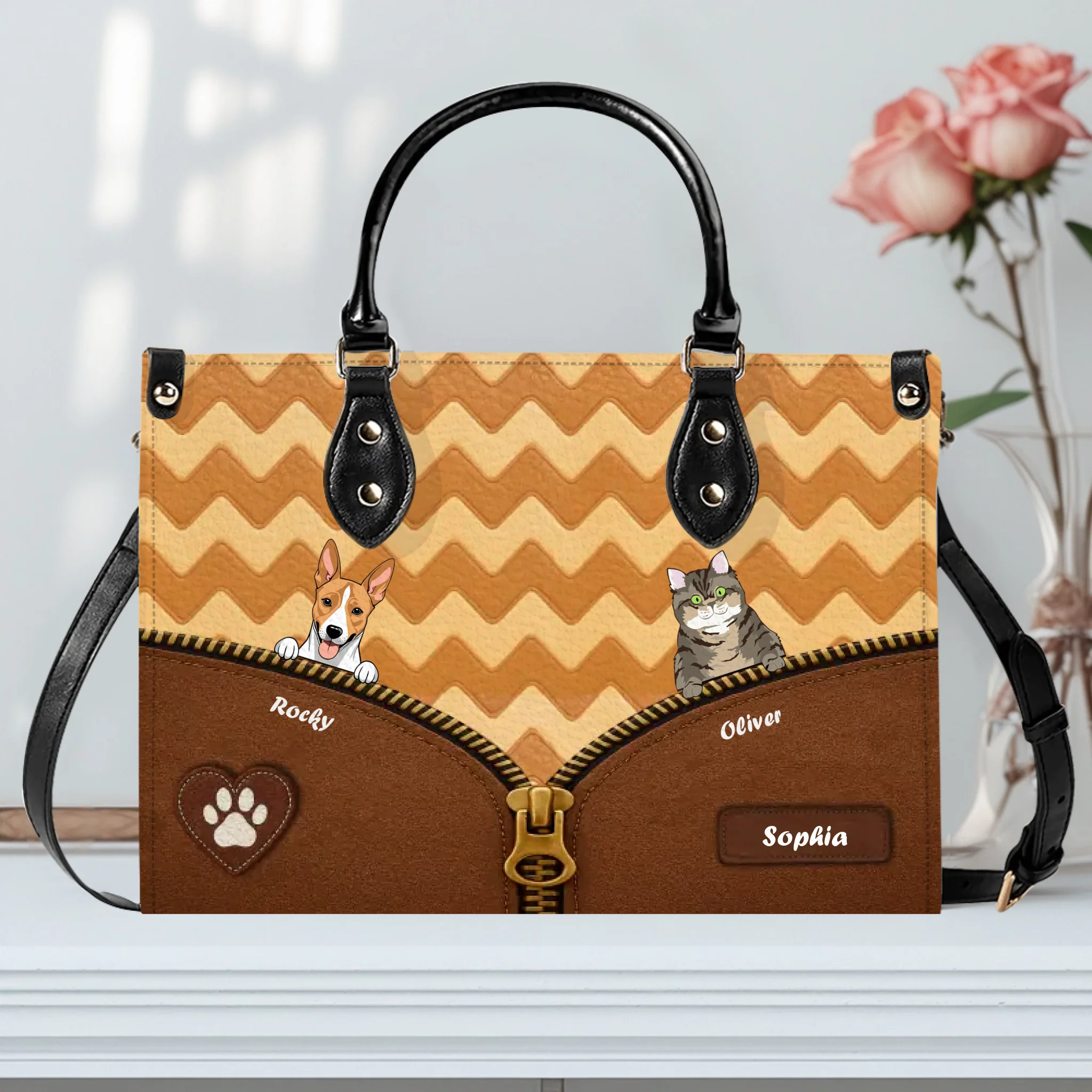 Chevron Zipper Illusion Dog Handbag – Bespoke Dog Art & Name Gift for Dog Lovers - 89Prints