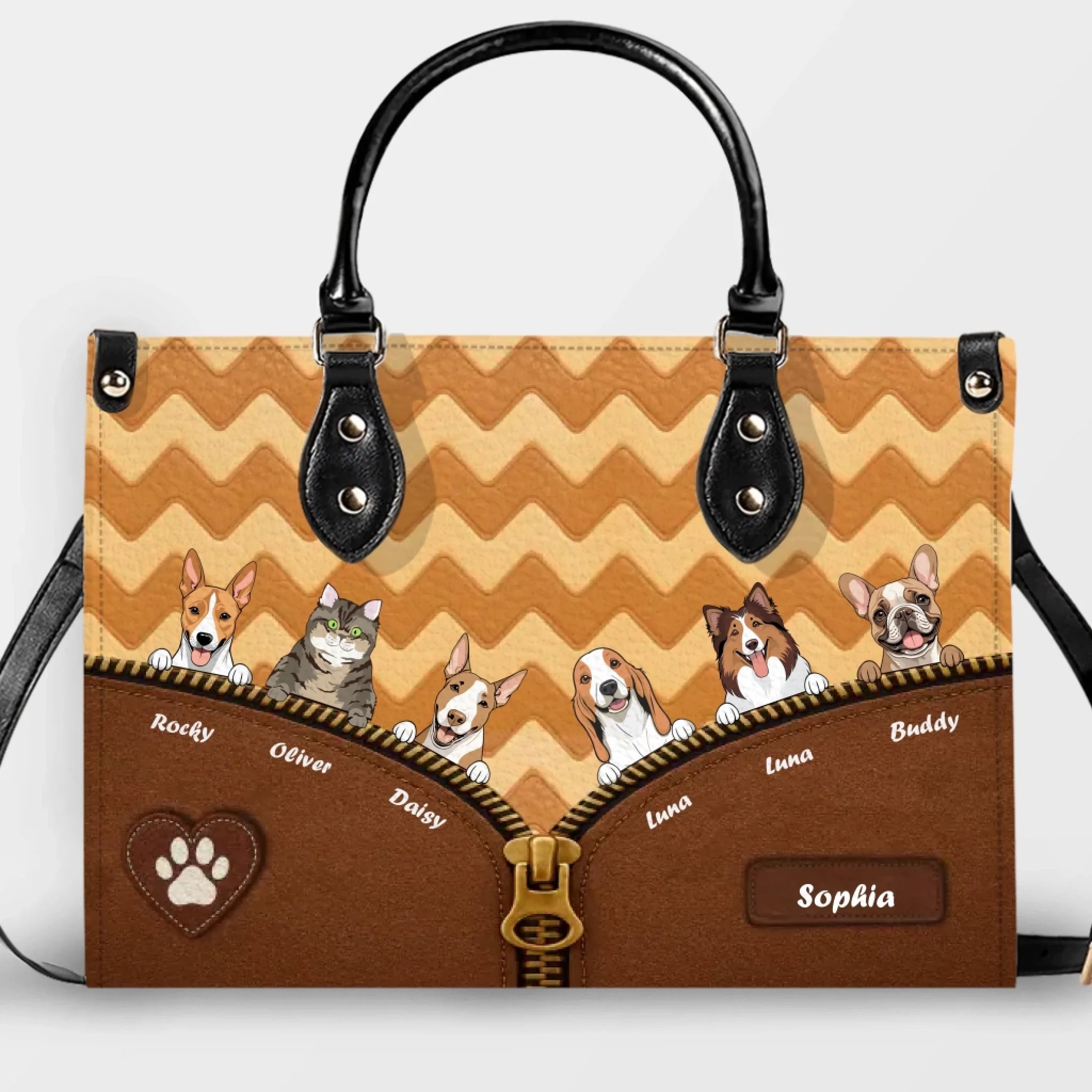 Chevron Zipper Illusion Dog Handbag – Bespoke Dog Art & Name Gift for Dog Lovers - 89Prints