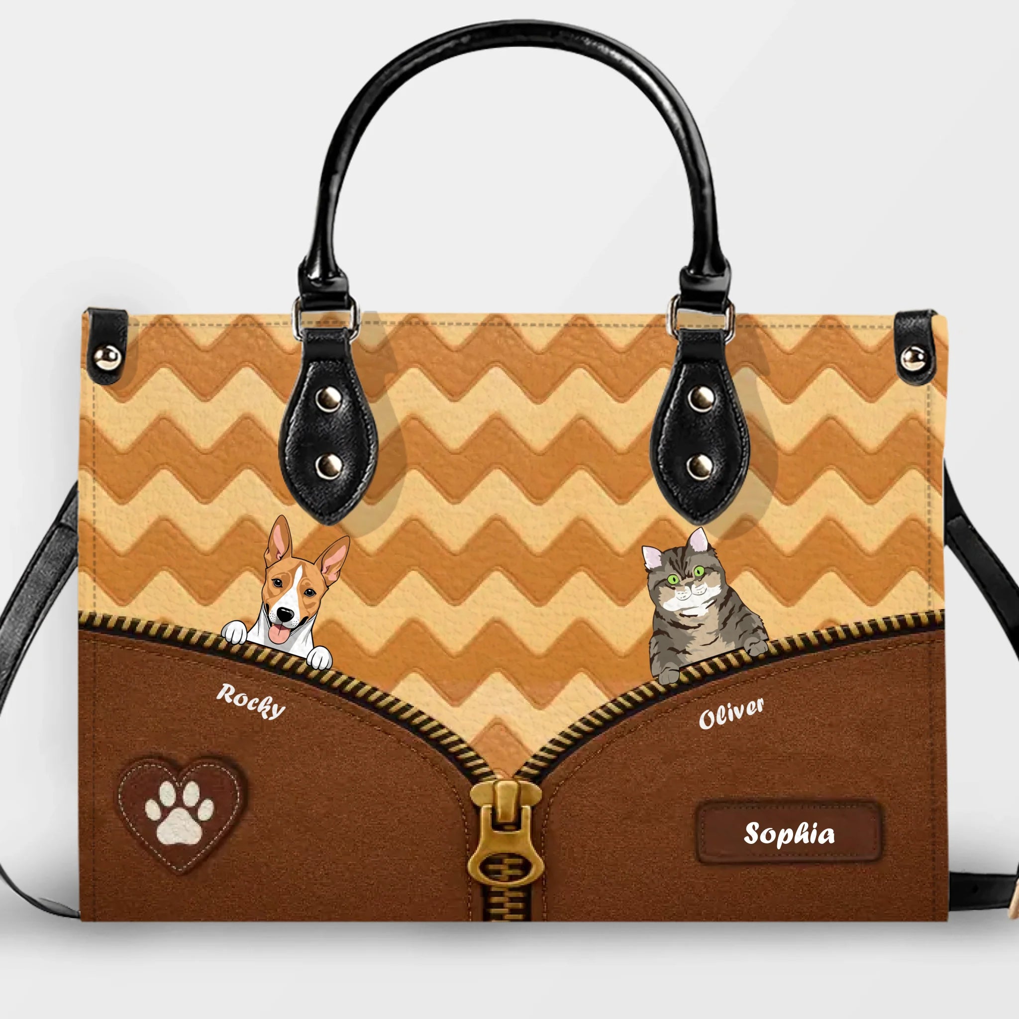 Chevron Zipper Illusion Dog Handbag – Bespoke Dog Art & Name Gift for Dog Lovers - 89Prints