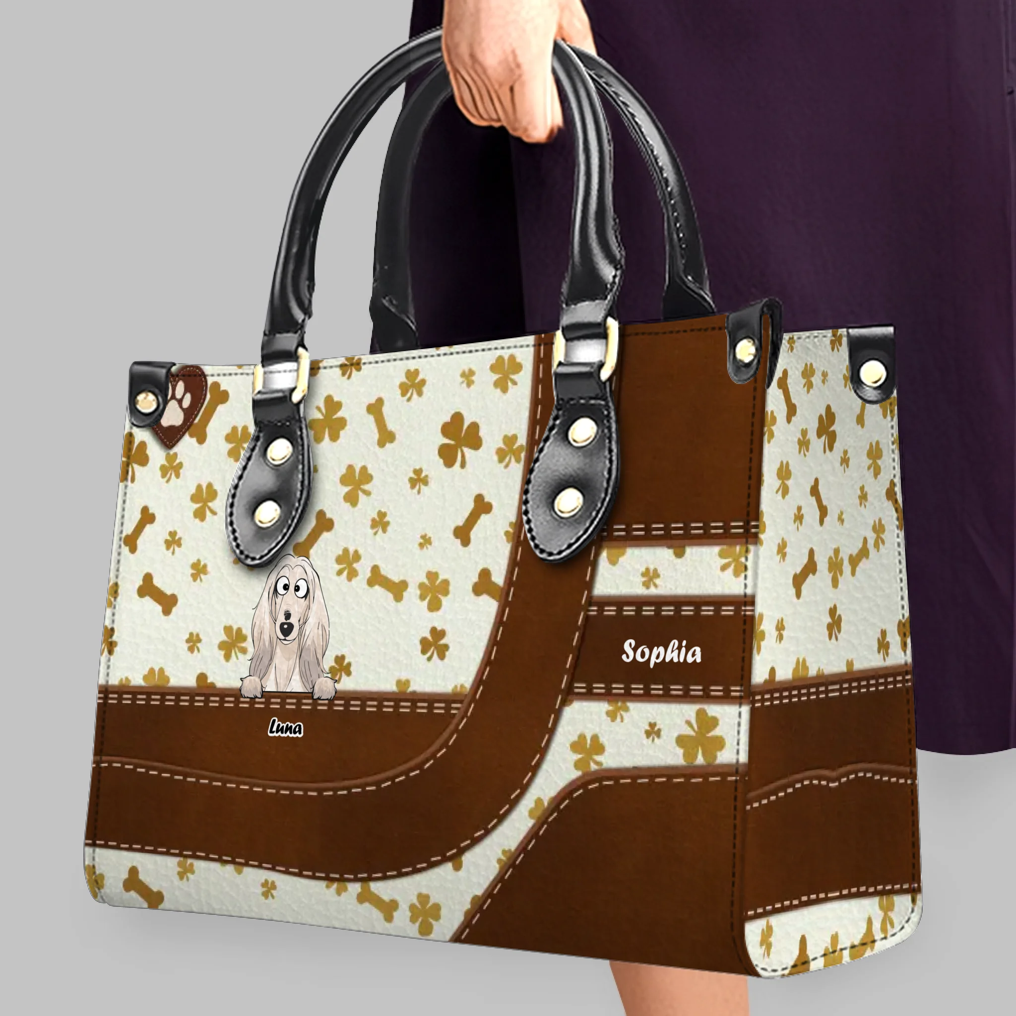 Playful Bone & Paw Pattern Dog Handbag – Custom Dog Art & Name Gift for Dog Parents - 89Prints