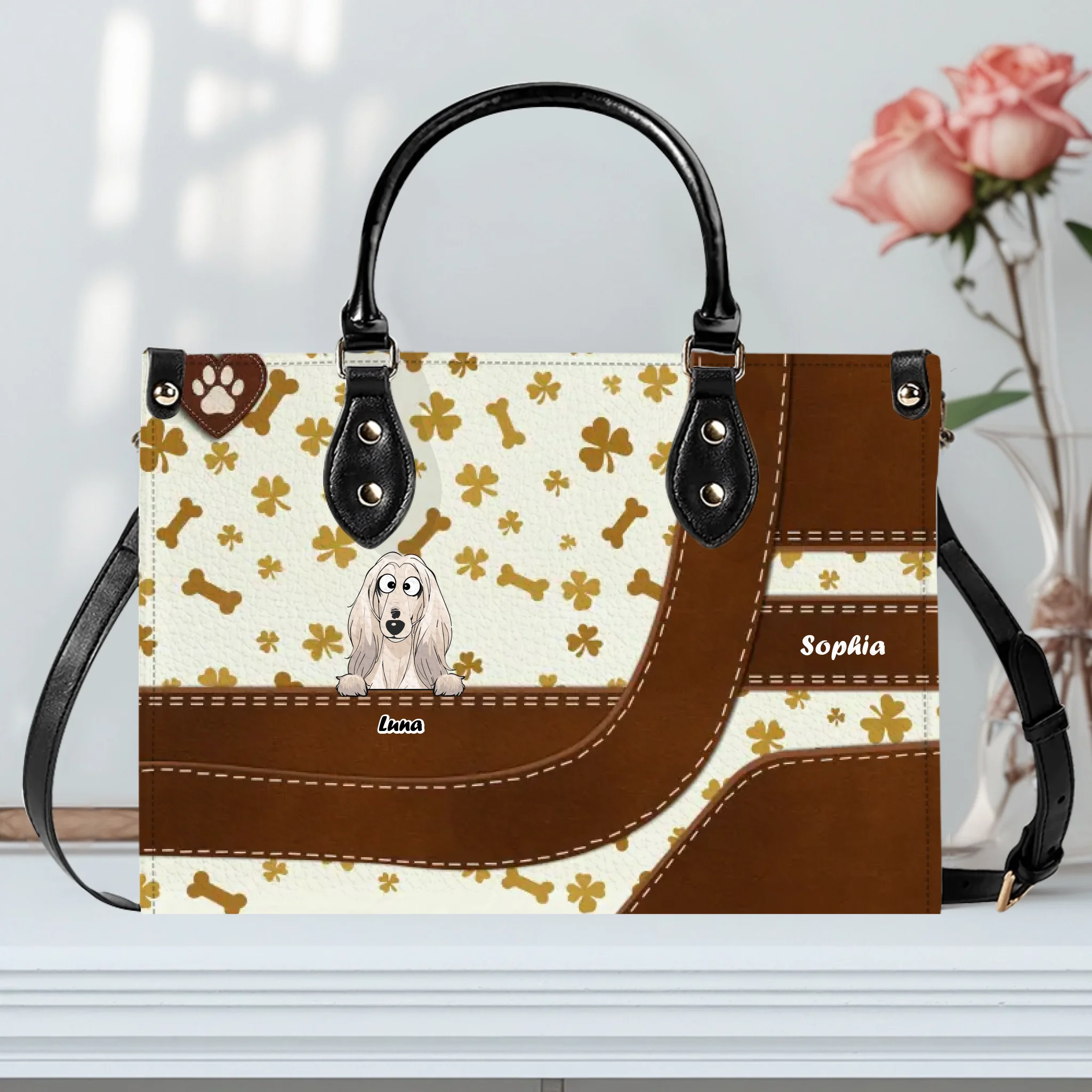 Playful Bone & Paw Pattern Dog Handbag – Custom Dog Art & Name Gift for Dog Parents - 89Prints