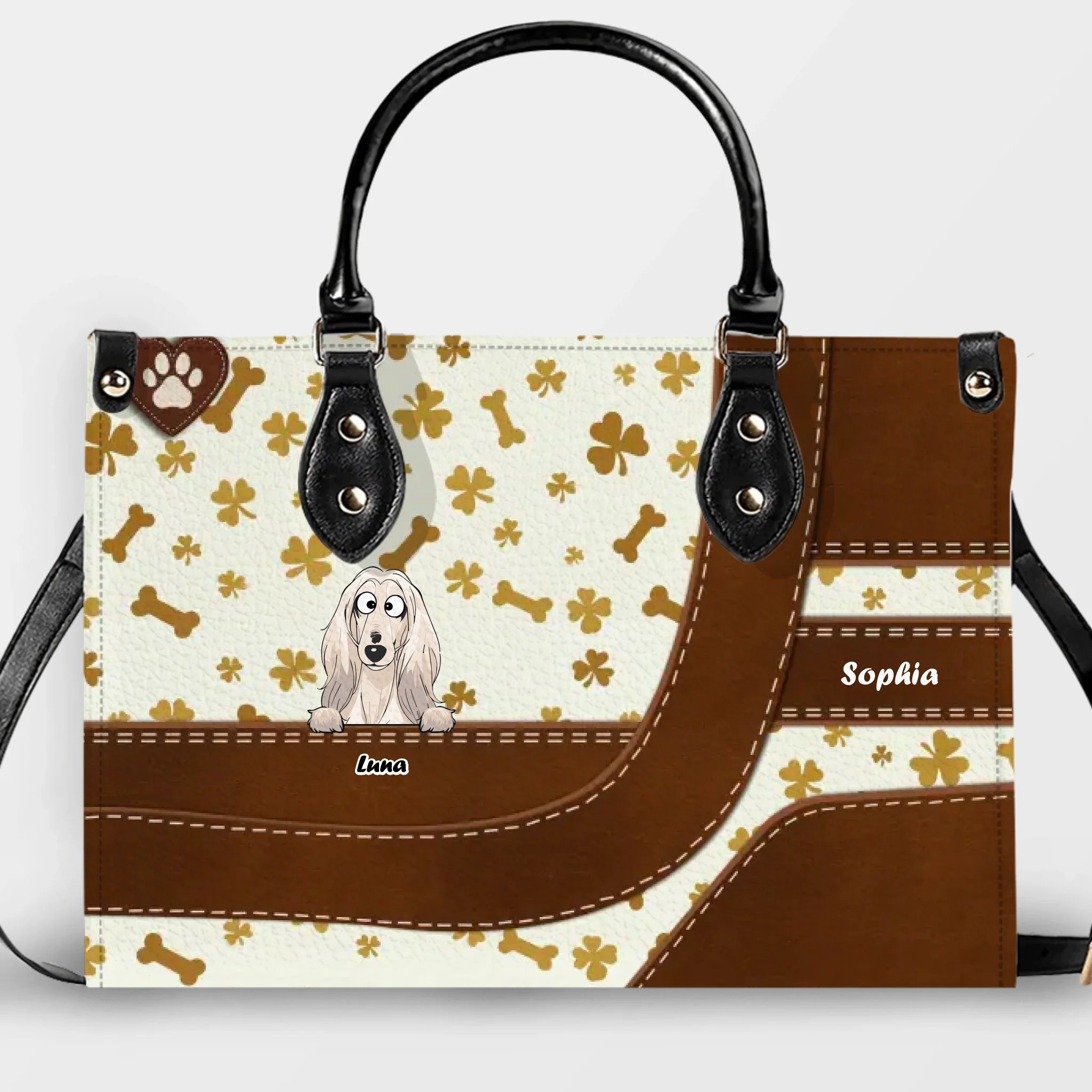 Playful Bone & Paw Pattern Dog Handbag – Custom Dog Art & Name Gift for Dog Parents - 89Prints